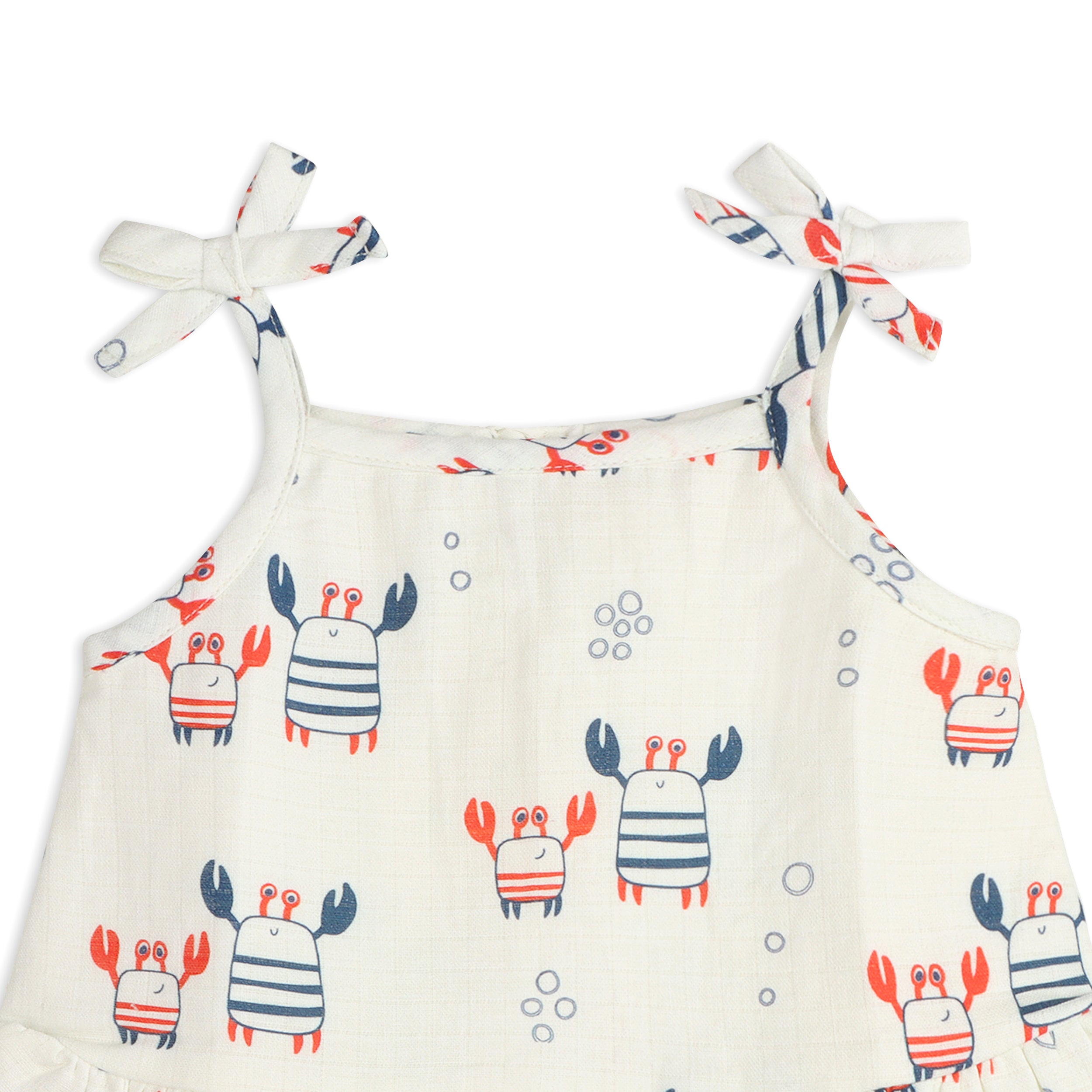 Nautical Crab Shoulder Tie Baby Top + Bloomer Set (Organic Muslin)