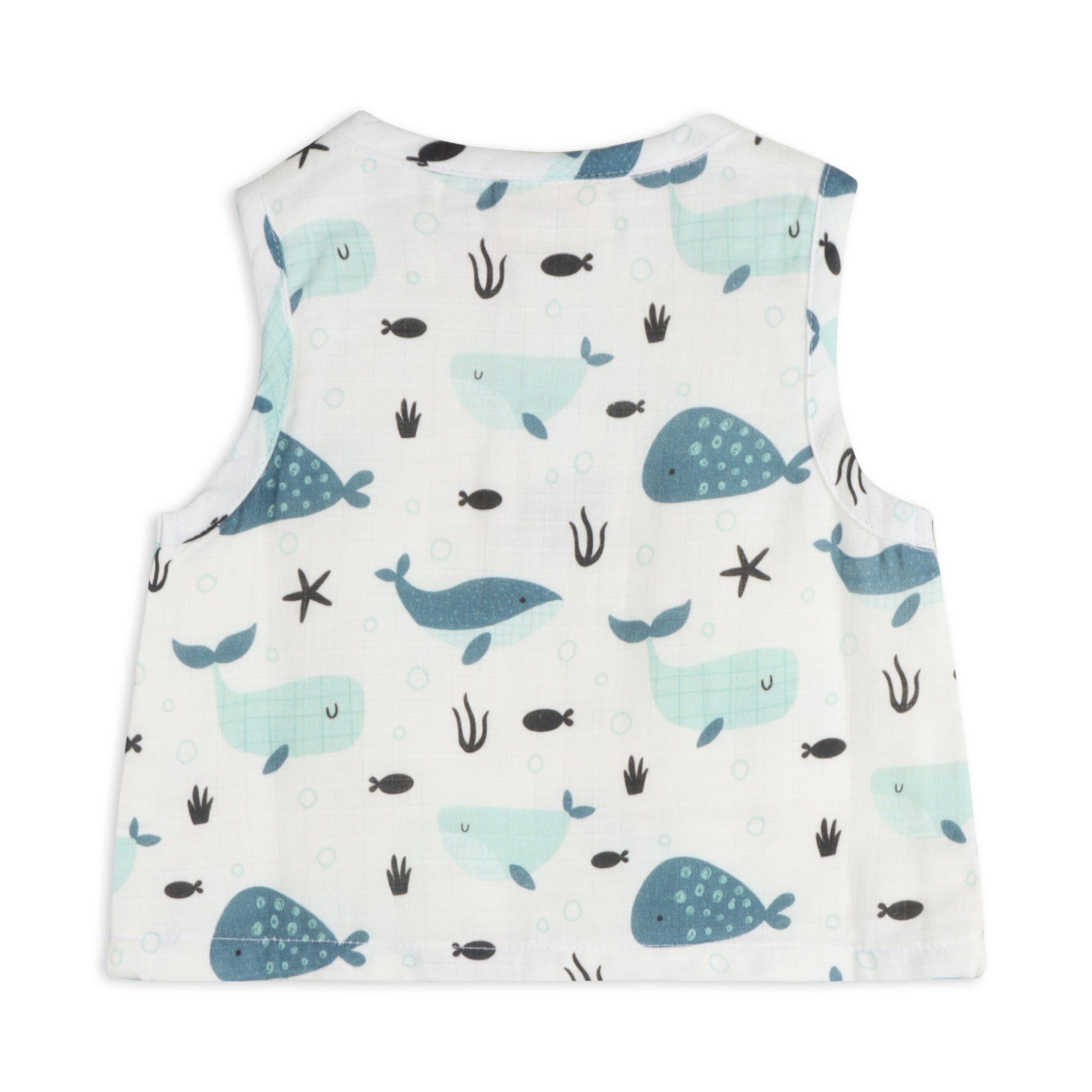 Whales Sleeveless Shirt Top + Shorts Set (Organic Muslin)