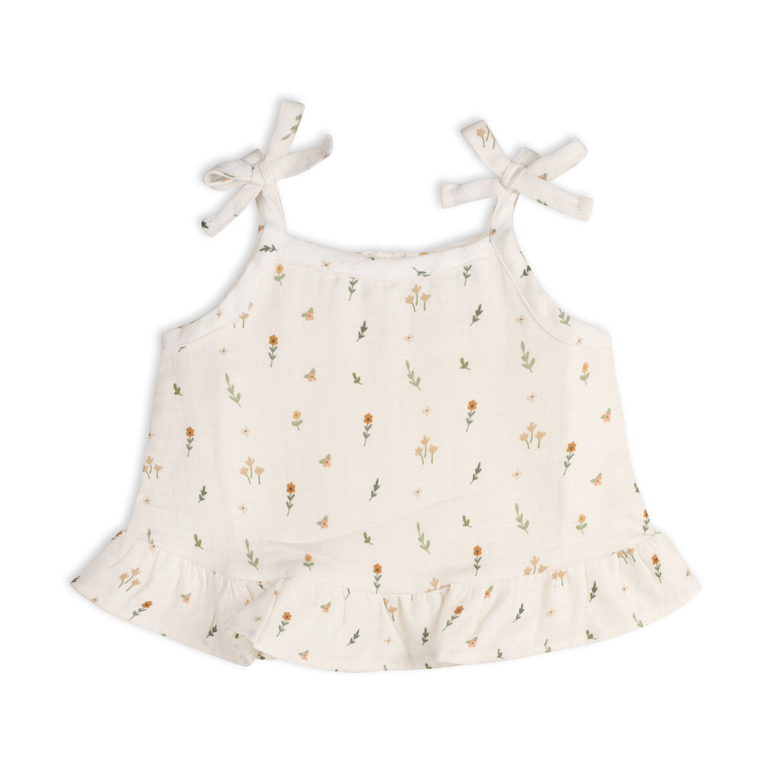 Boho Floral Shoulder Tie Shirt Top & Bloomer Set (Organic Muslin)