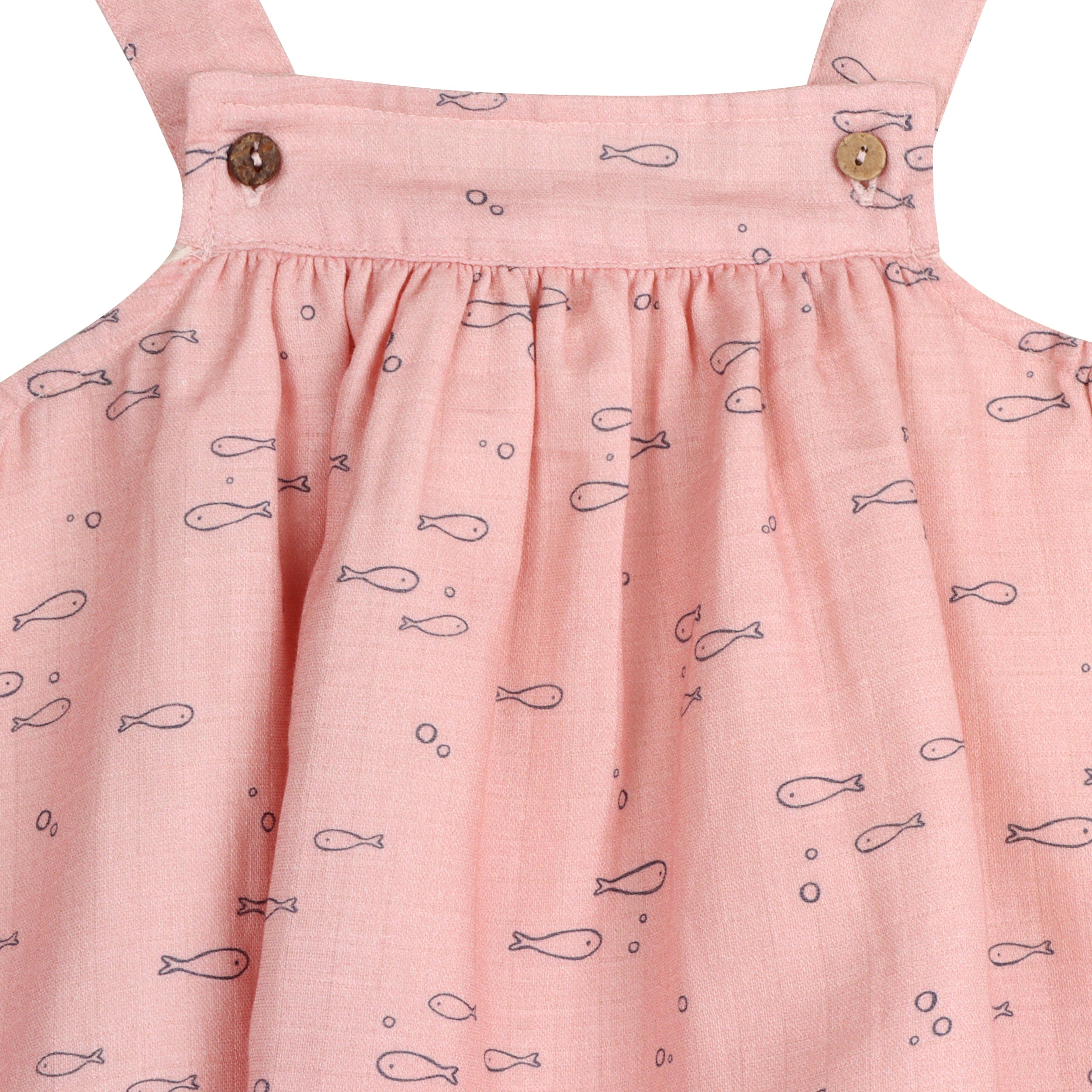 Fishes Shoulder Strap Baby Dress + Bloomer Set (Organic Muslin)
