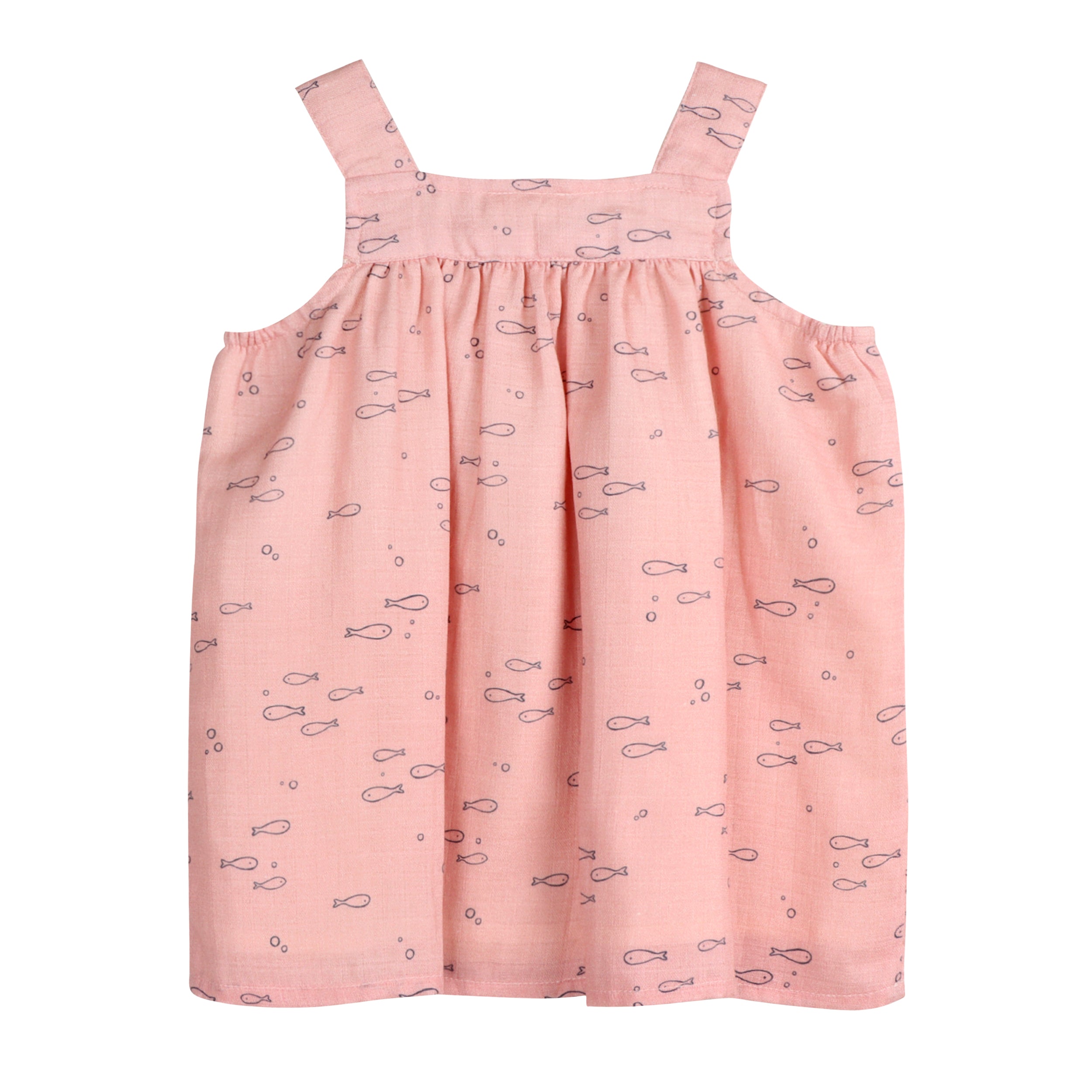 Fishes Shoulder Strap Baby Dress + Bloomer Set (Organic Muslin)