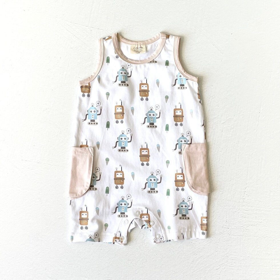 Robots Sleeveless Pocket Baby Romper (Organic Jersey)