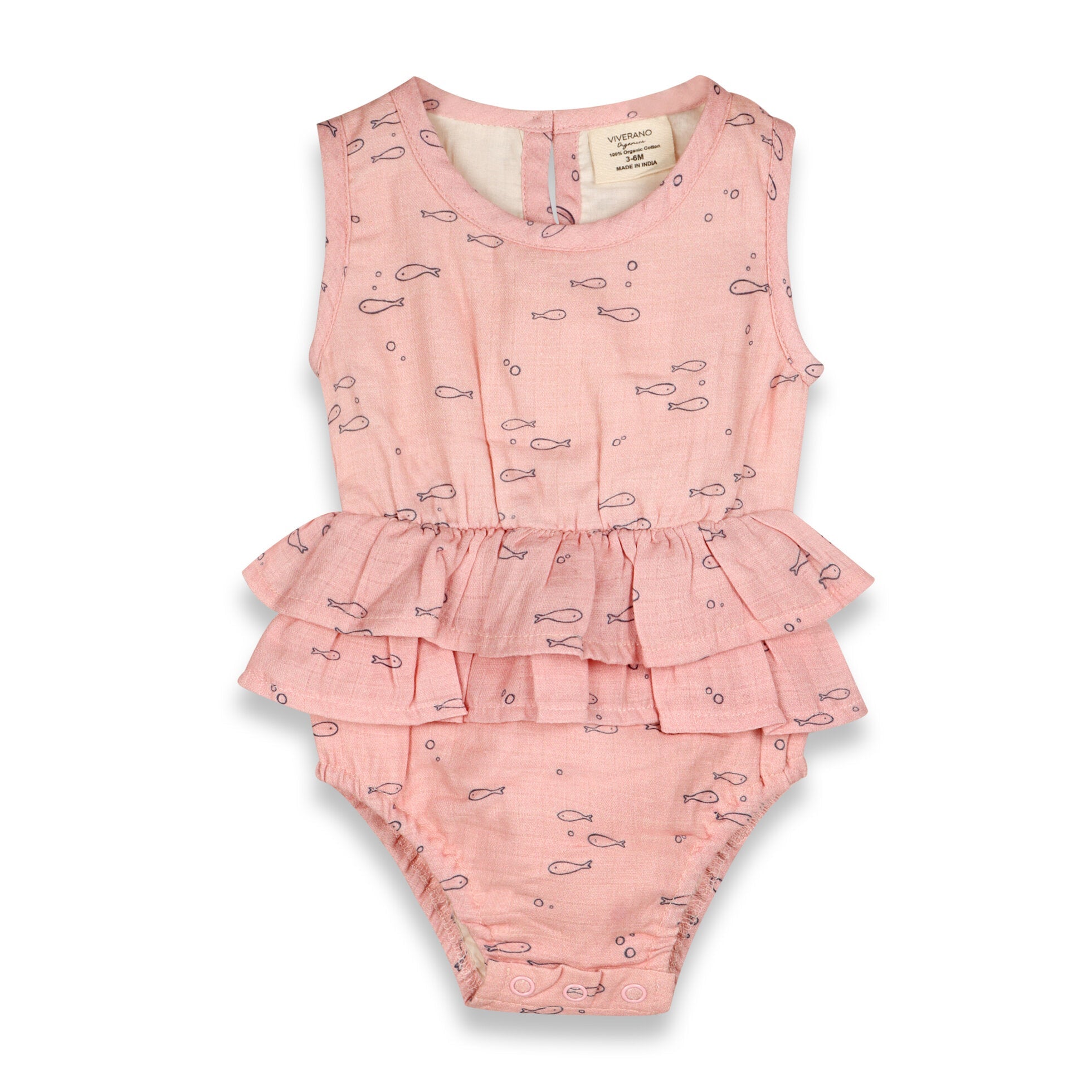 Fishes Ruffle Short Baby Romper + Headband Set (Organic Muslin)