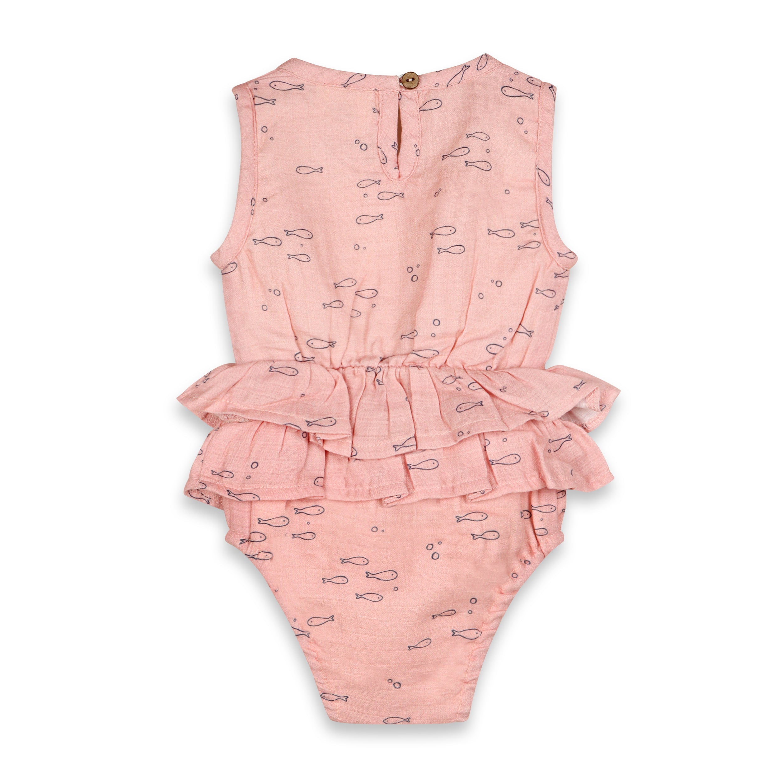 Fishes Ruffle Short Baby Romper + Headband Set (Organic Muslin)