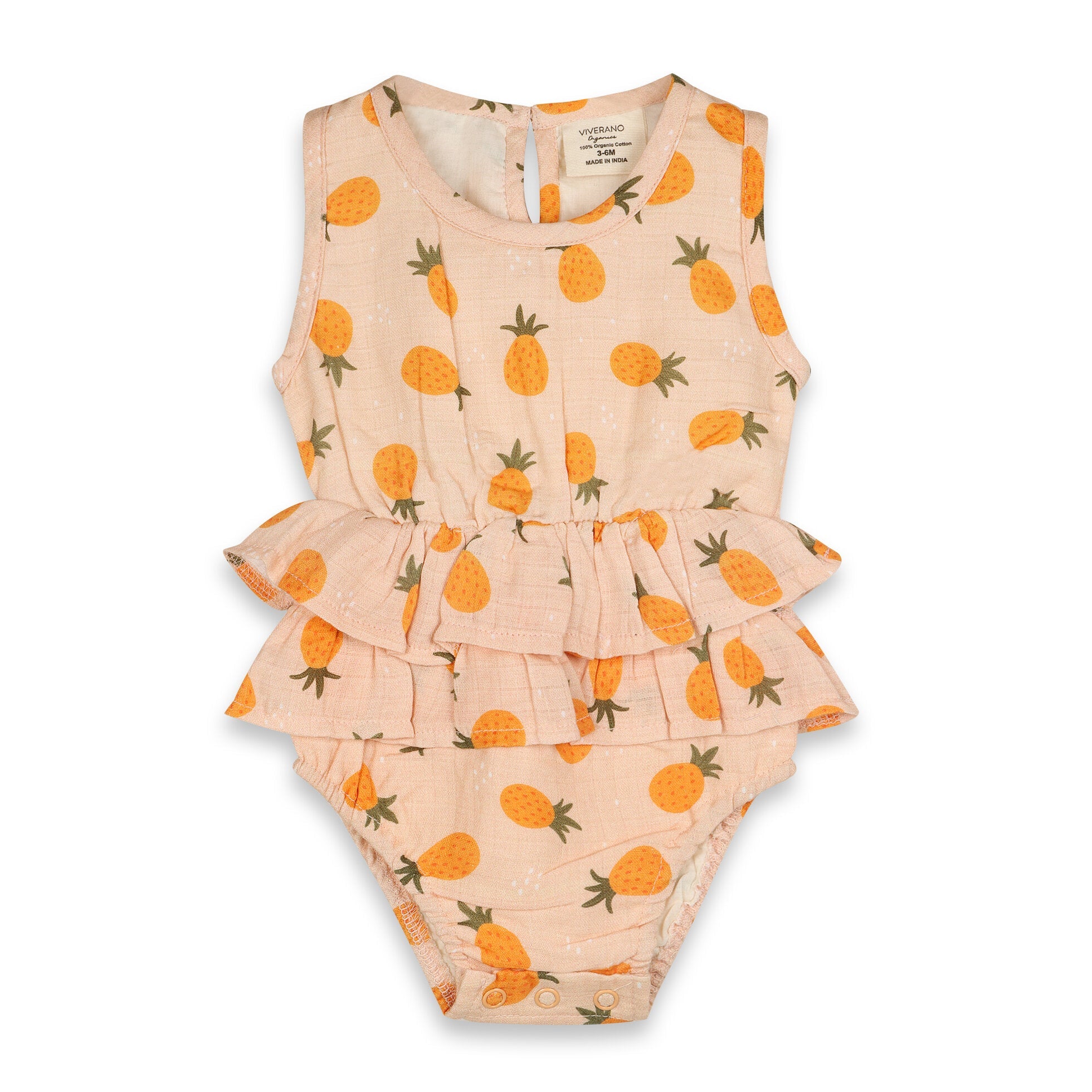 Pineapple 3 Tier Ruffle Short Baby Romper+Headband (Organic Muslin)