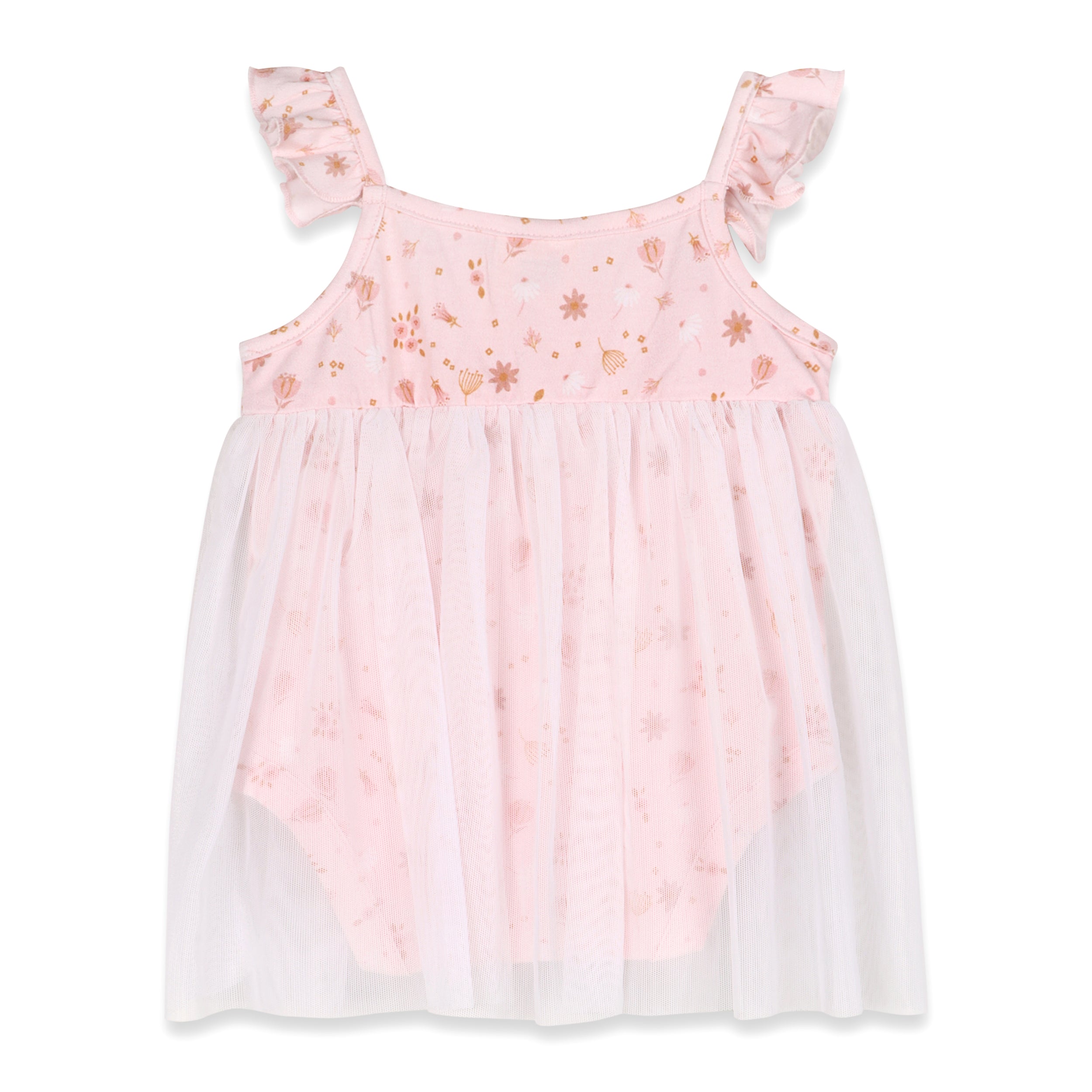 Pink Floral Tutu Romper Baby Dress (Organic Jersey)