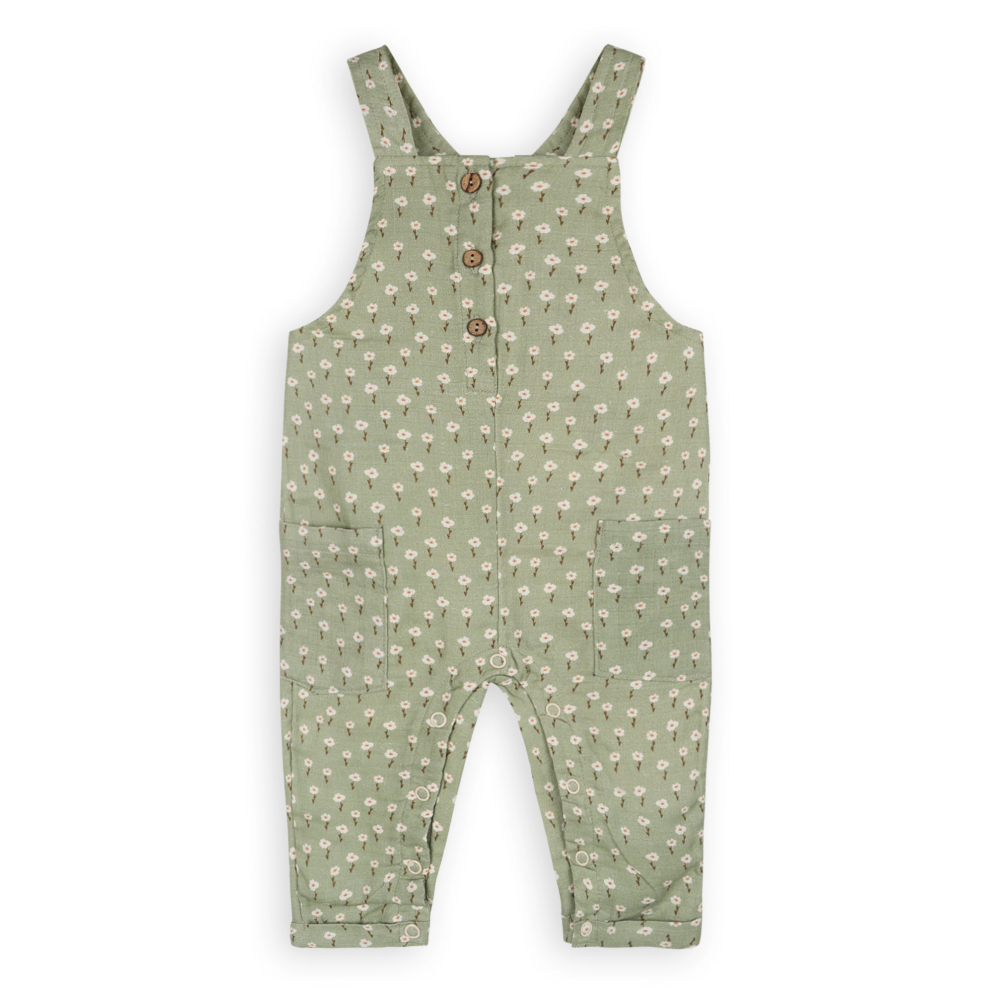 Sage Floral Baby Dungaree + Bodysuit Set (Organic Muslin)