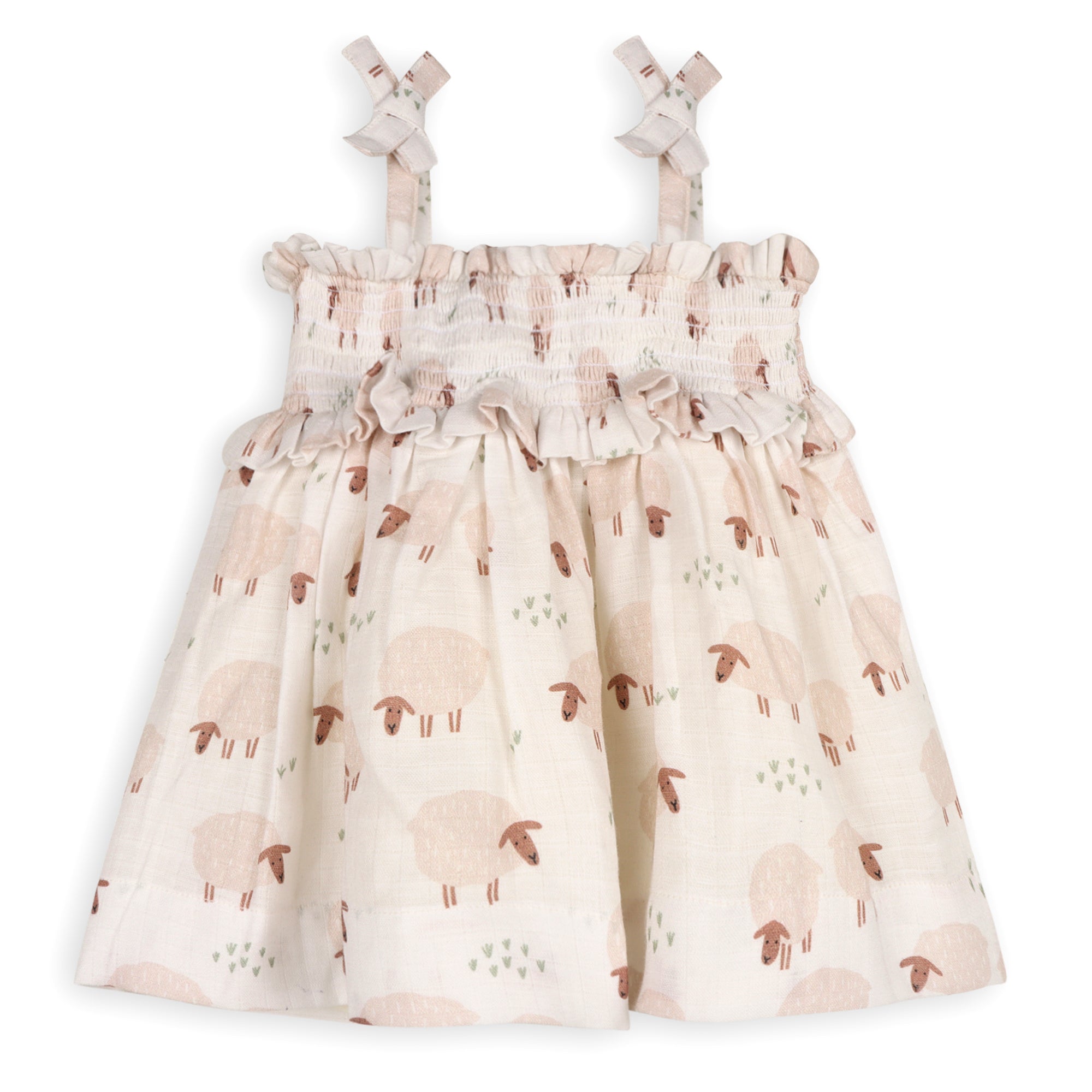 Sheep Baby Smocked Strap Dress + Bloomer Set (Organic Muslin)