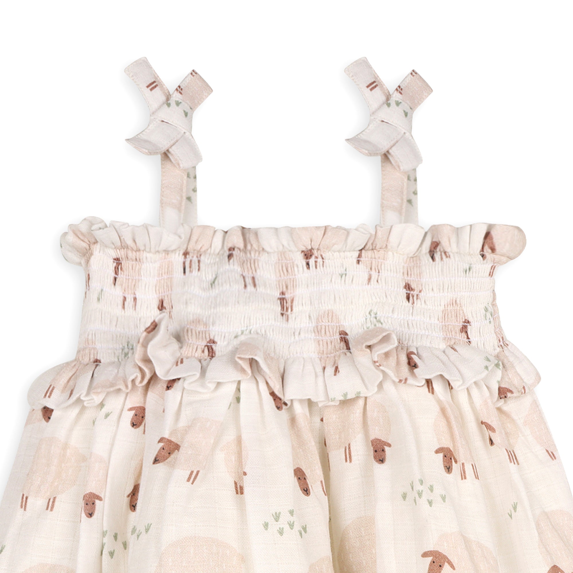 Sheep Baby Smocked Strap Dress + Bloomer Set (Organic Muslin)