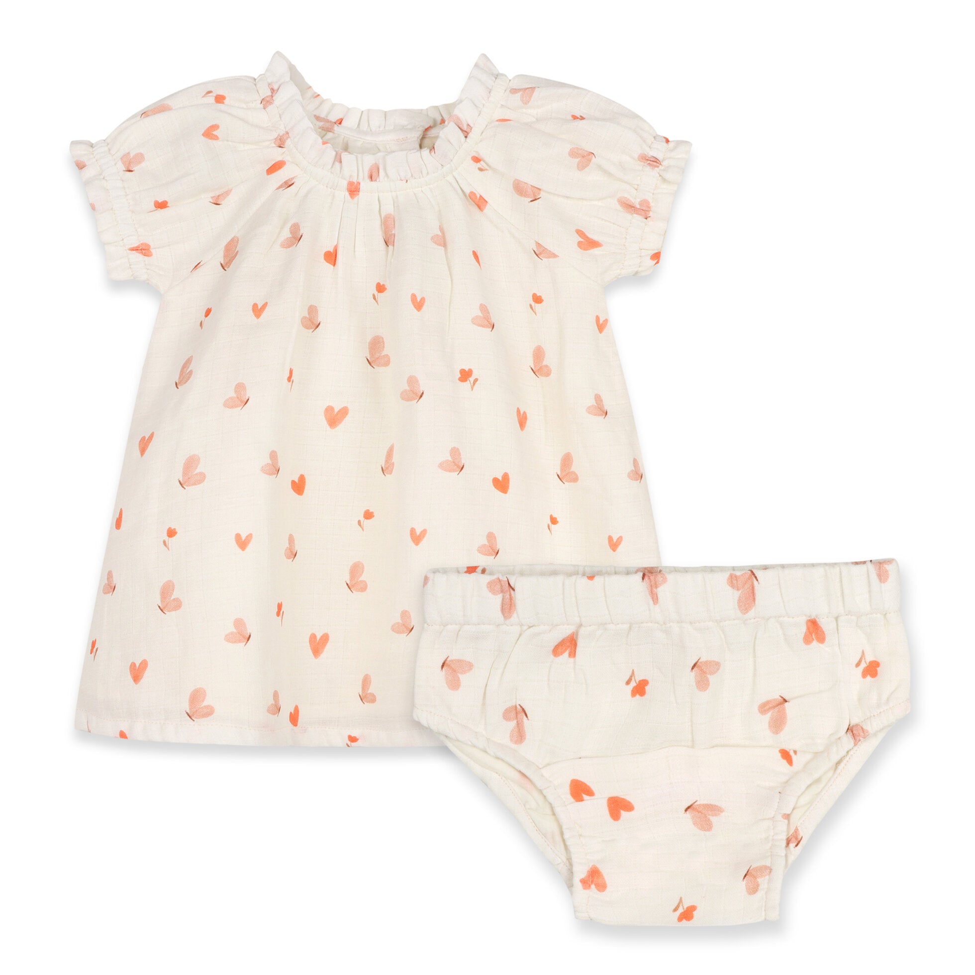 Butterfly Love Puff Sleeve Baby Dress + Bloomer Set (Organic Muslin)