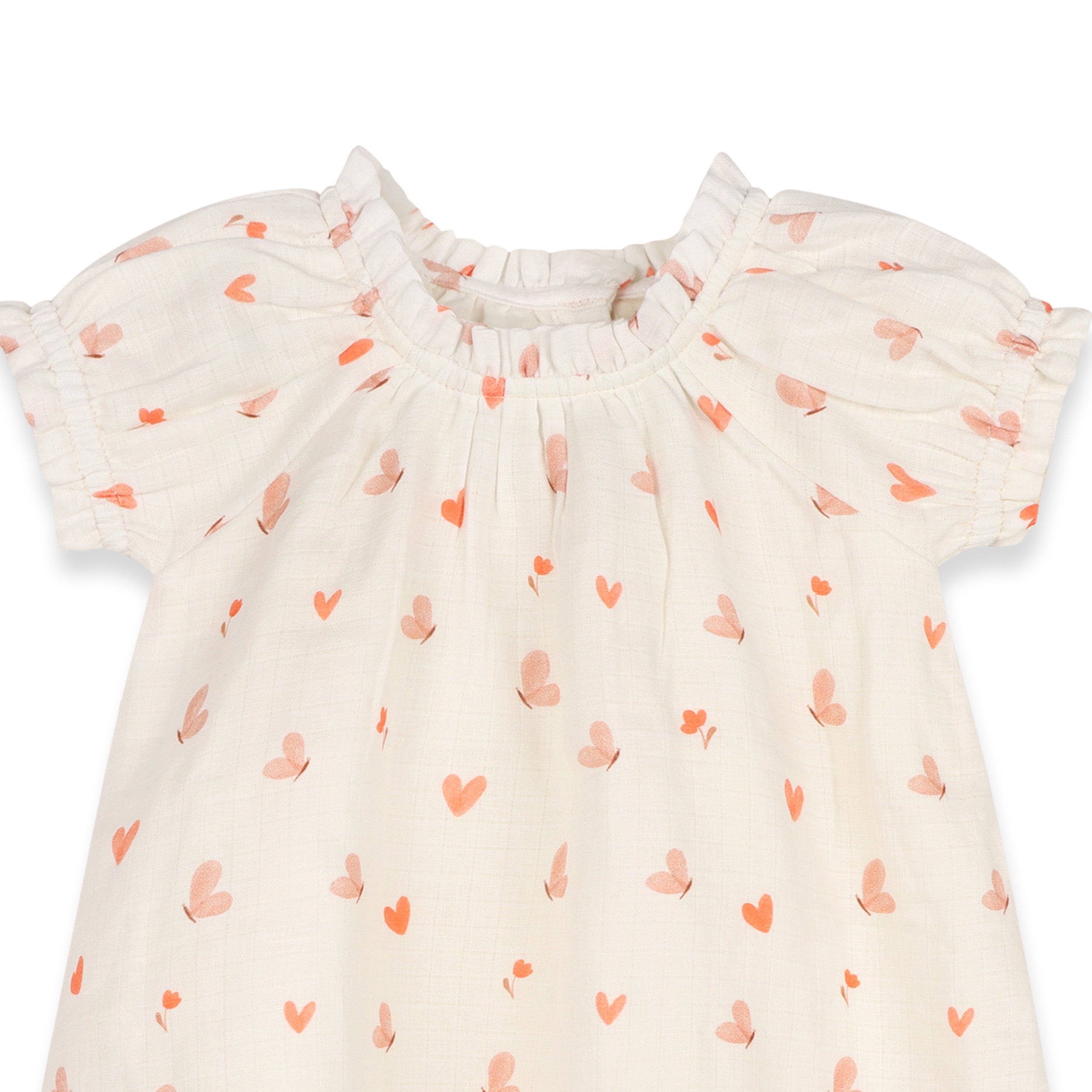 Butterfly Love Puff Sleeve Baby Dress + Bloomer Set (Organic Muslin)