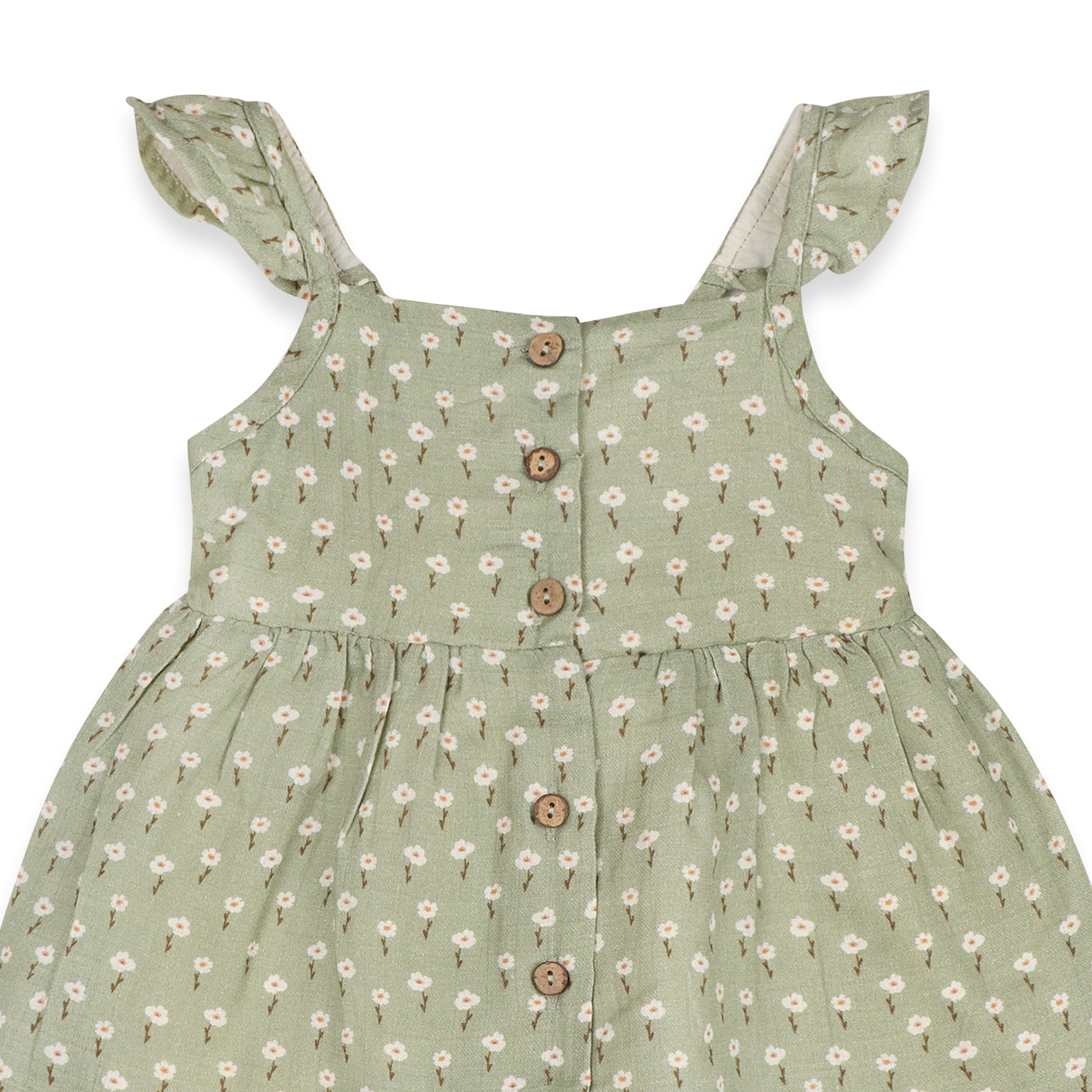Sage Floral Ruffle Baby Dress + Bloomer Set (Organic Muslin)