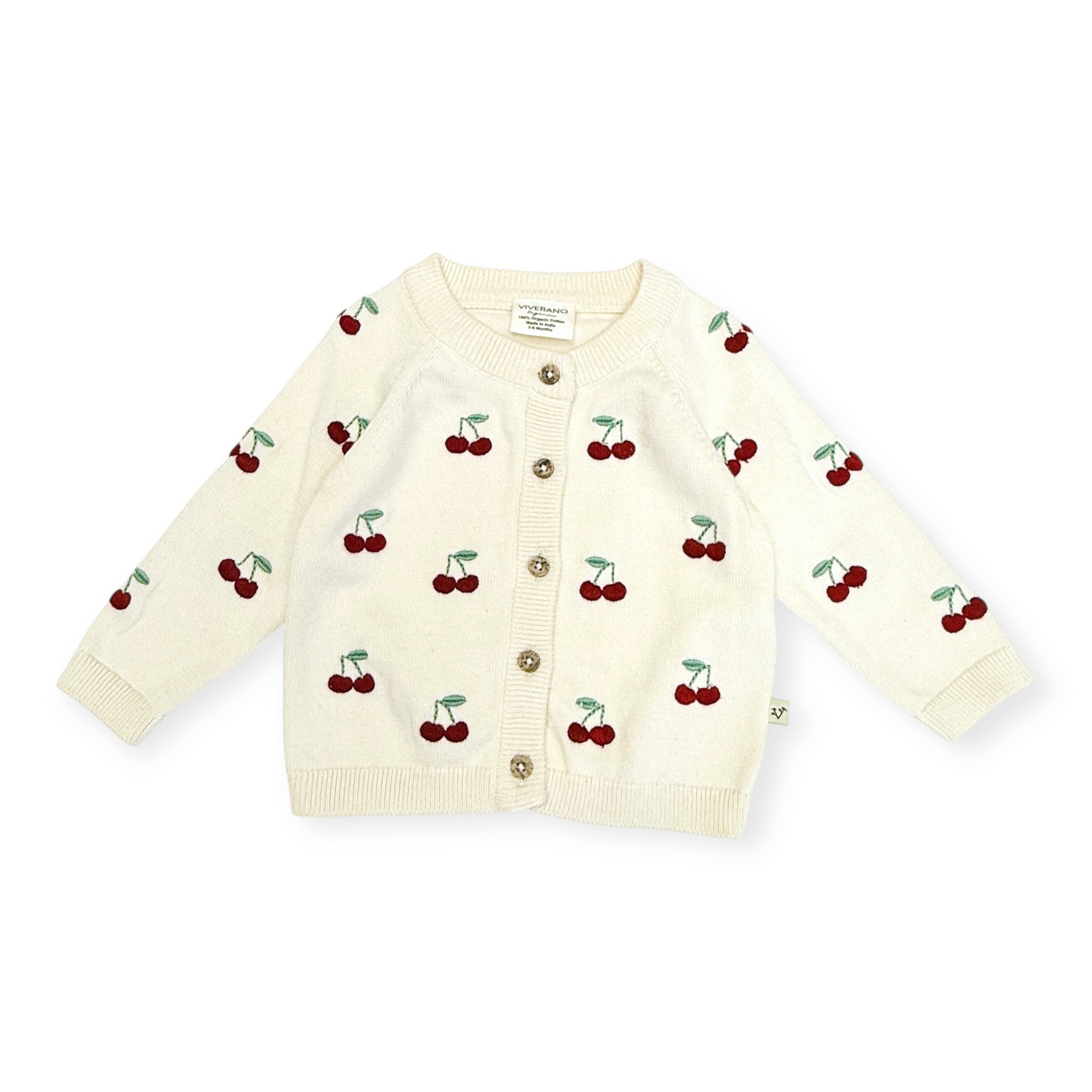 Cherry Embroidered Sweater Knit Baby Cardigan (Organic Cotton)