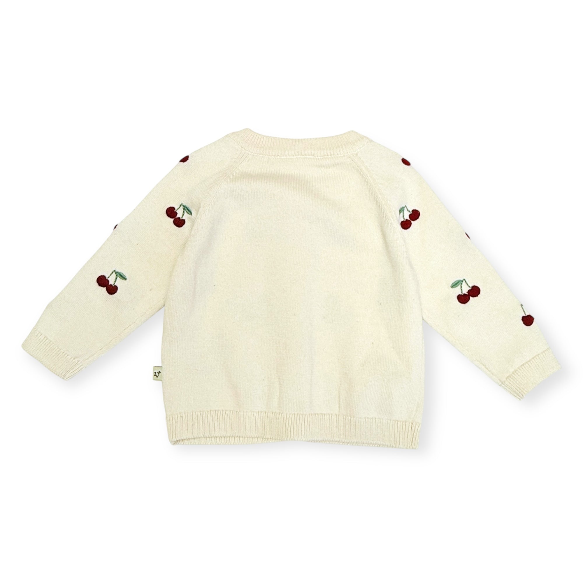 Cherry Embroidered Sweater Knit Baby Cardigan (Organic Cotton)