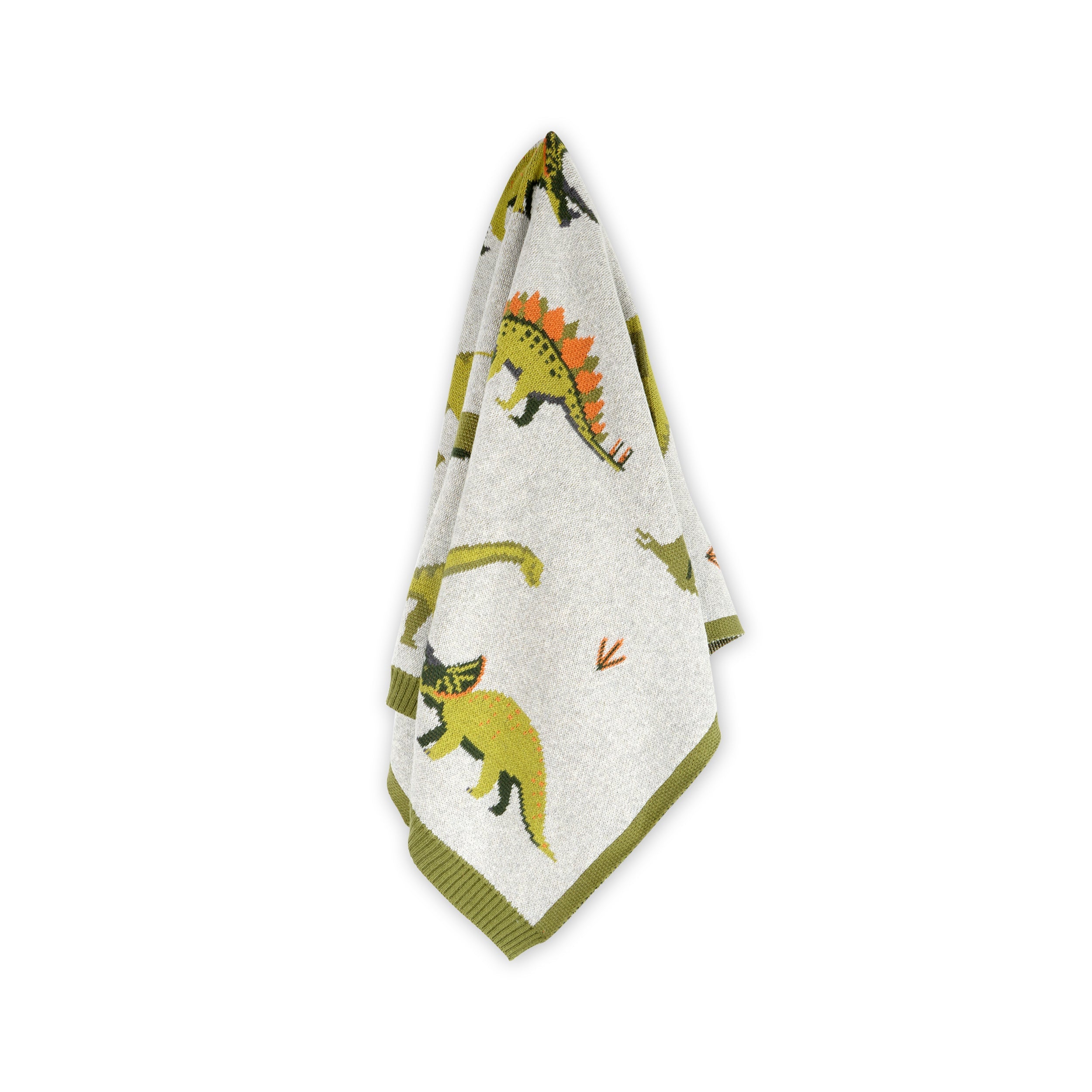 Green Dinosaur - Organic Cotton Jacquard Sweater Knit Baby Blankets