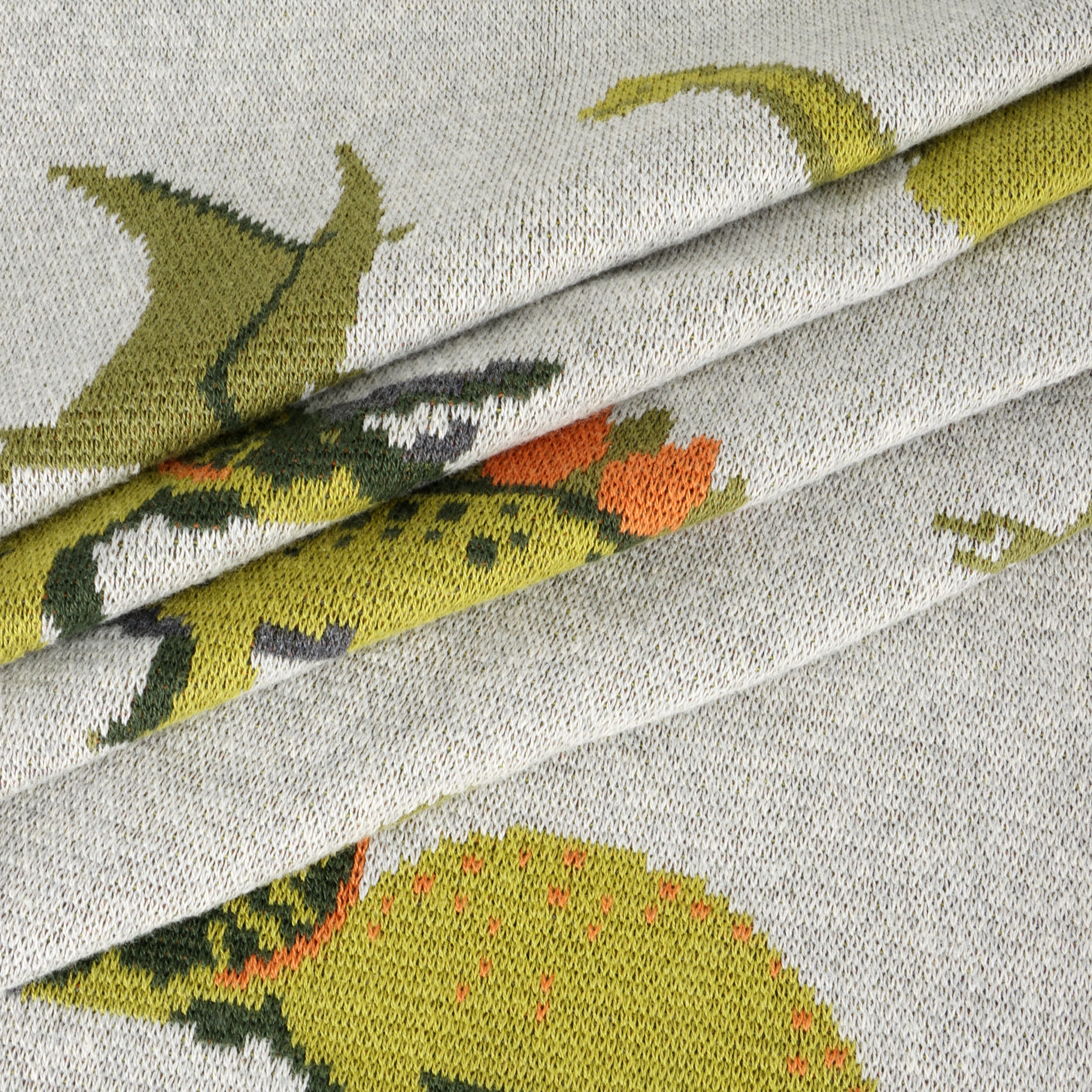 Green Dinosaur - Organic Cotton Jacquard Sweater Knit Baby Blankets