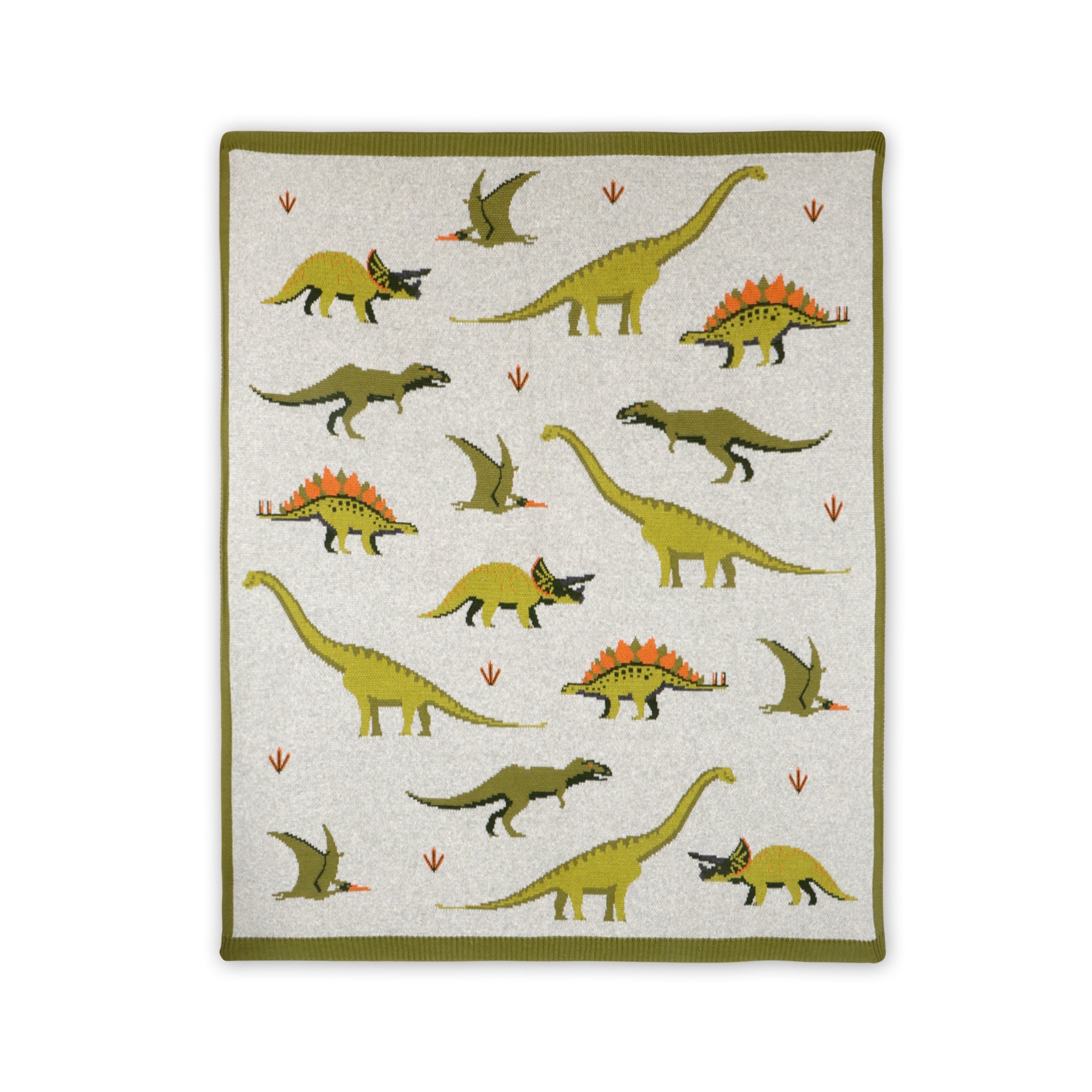 Green Dinosaur - Organic Cotton Jacquard Sweater Knit Baby Blankets