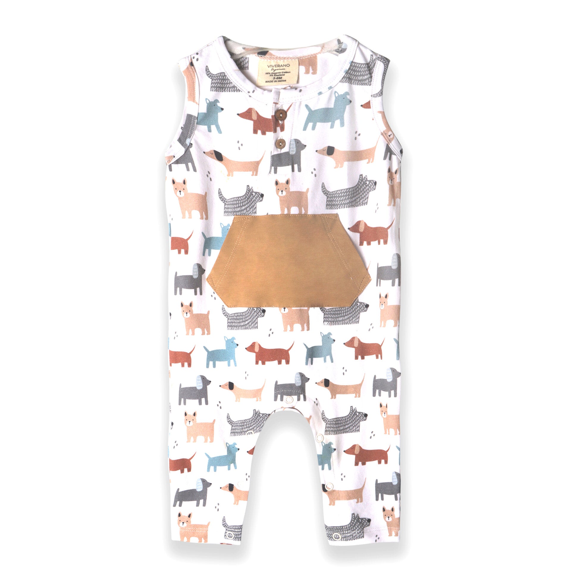 Dog Kangaroo Pocket Sleeveless Baby Jumpsuit (Organic Jersey)