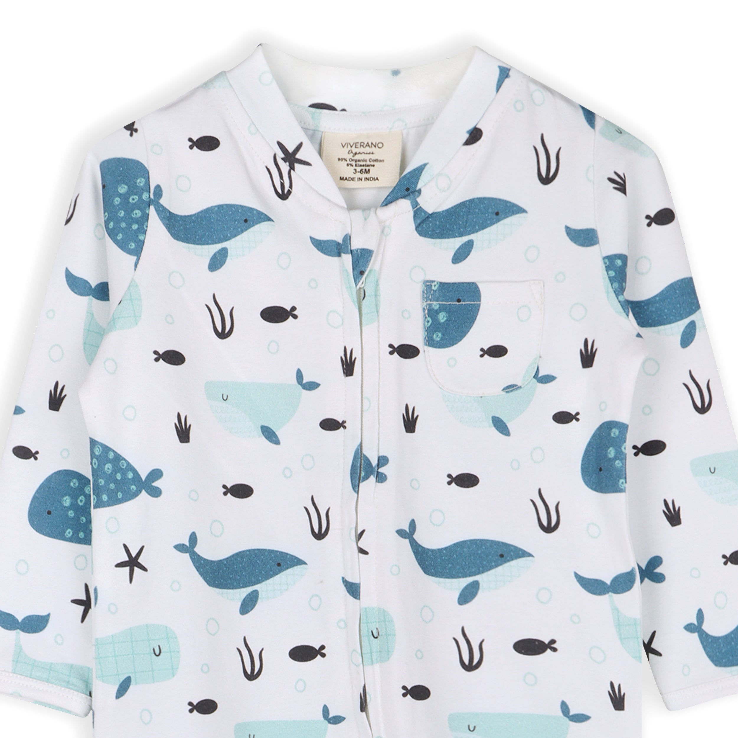 Whales Zipper Baby Coverall Jumpsuit (Organic Jersey)