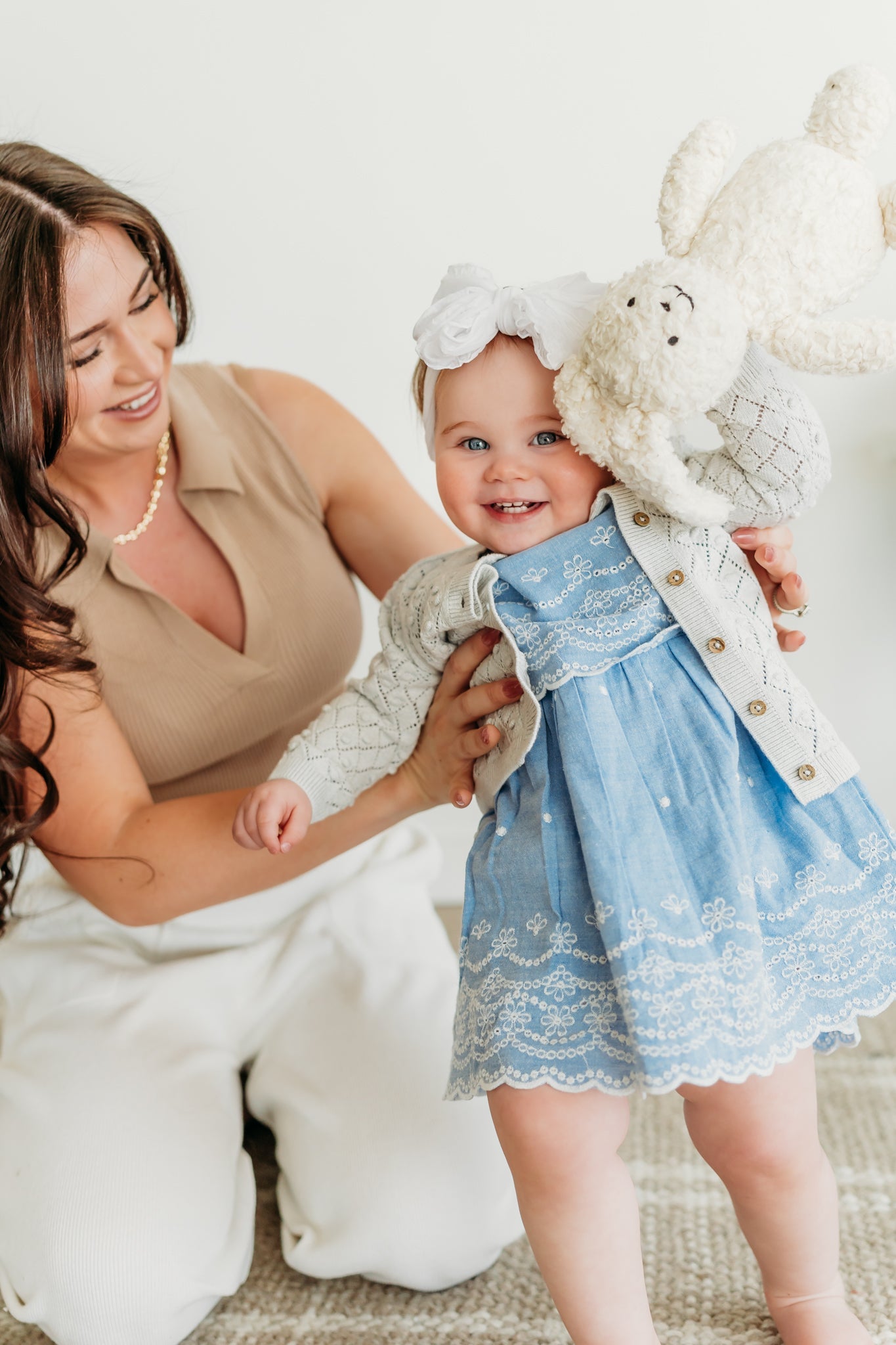 Dobby Pointelle Sweater Knit Baby Cardigan (Organic Cotton)