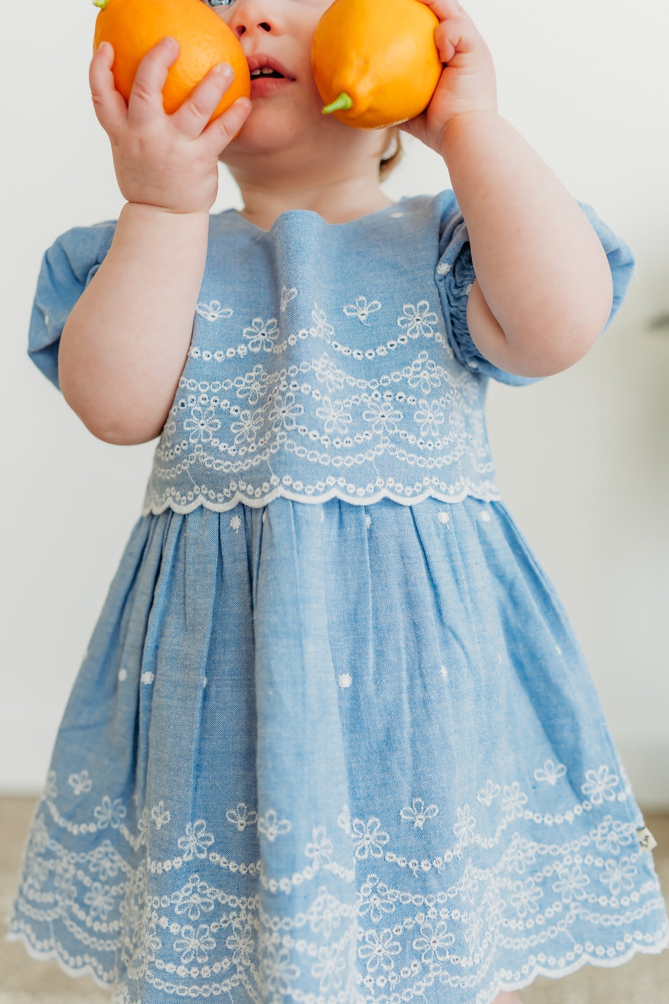 Isla Chambray Baby Dress + Bloomer (Organic Cotton)