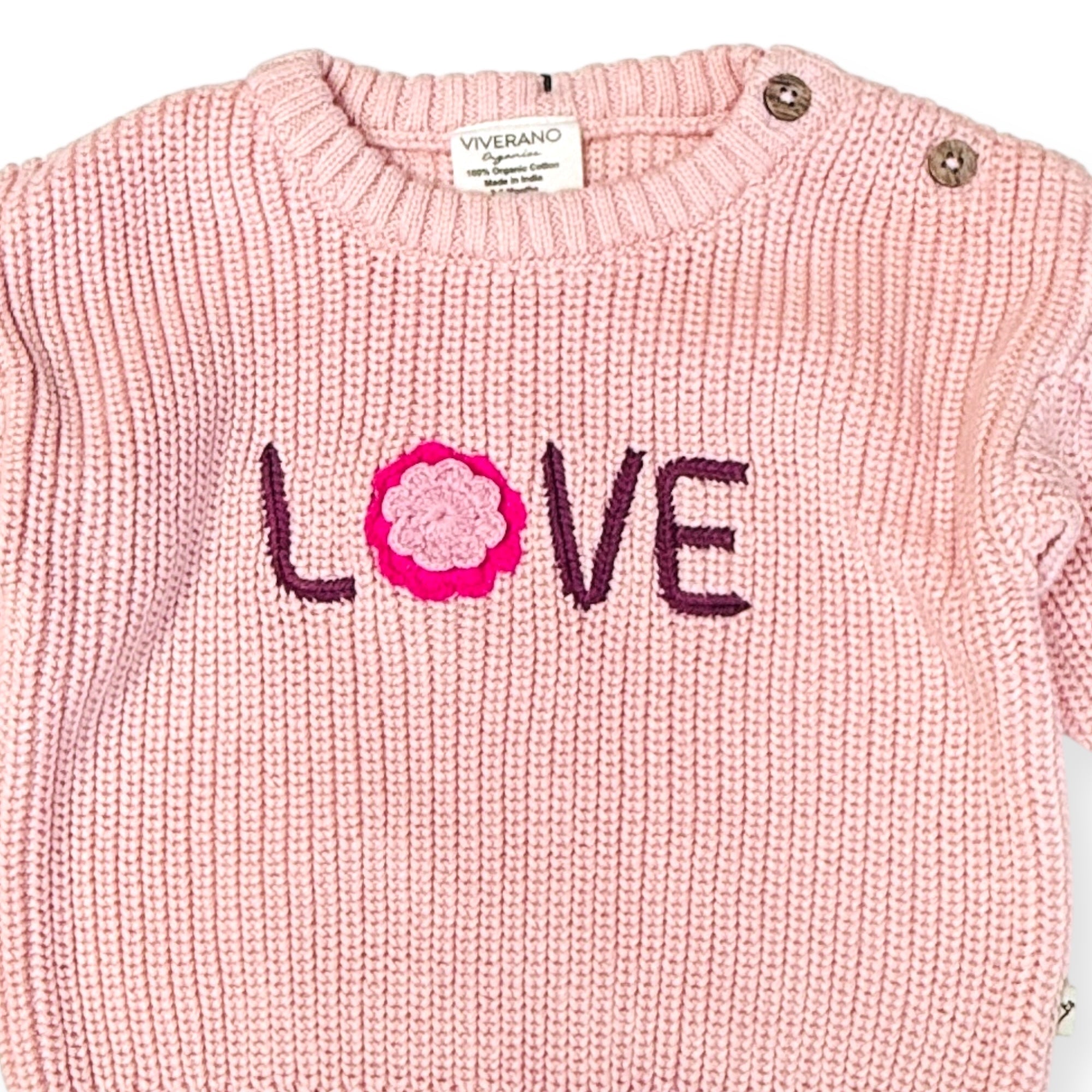 LOVE Embroidered Sweater Knit Baby Pullover (Organic Cotton)