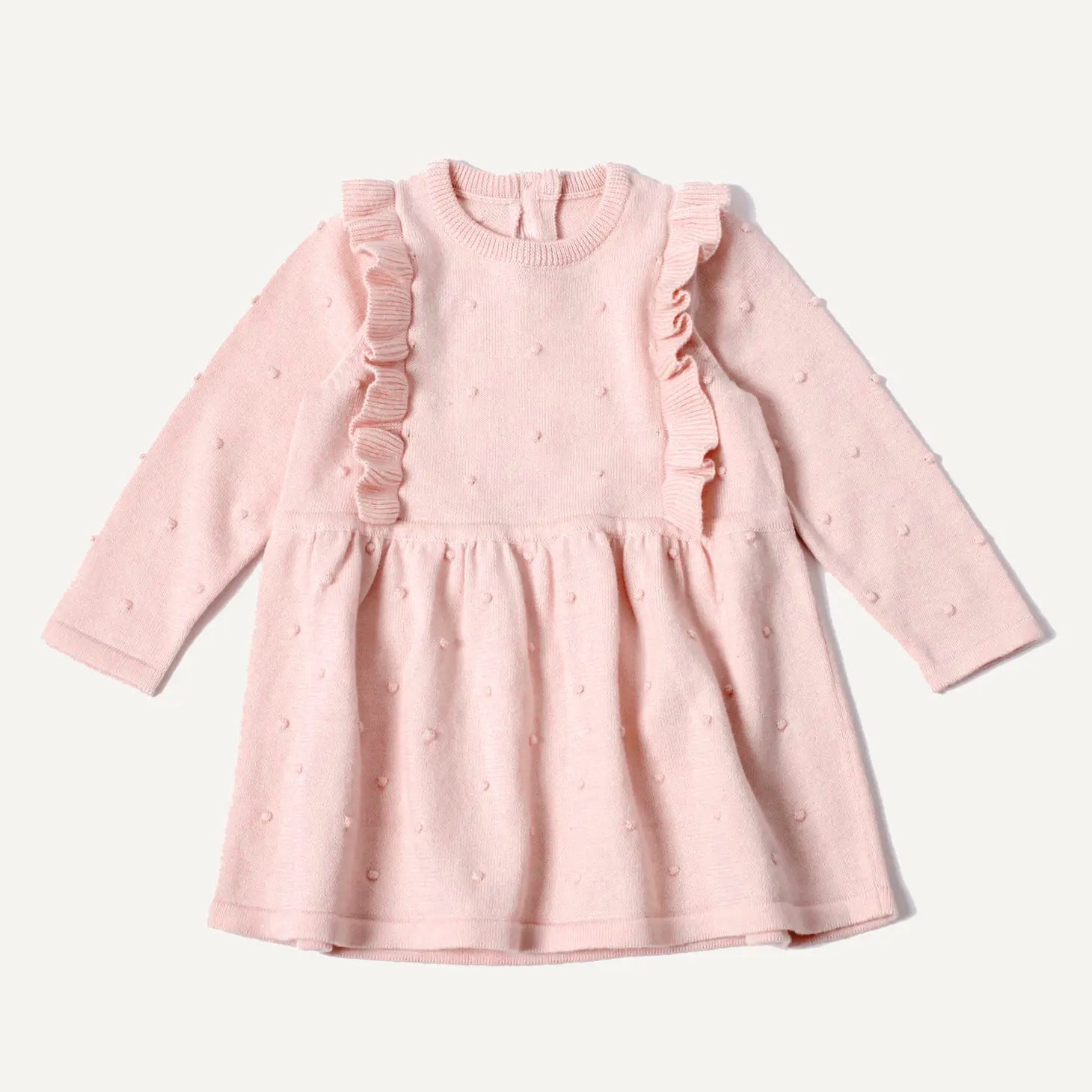 Milan Knit Ruffle & Bobble Baby Girl Dress (2 Colors) - Organic Cotton
