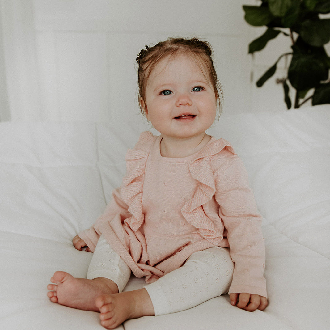 Milan Knit Ruffle & Bobble Baby Girl Dress (2 Colors) - Organic Cotton