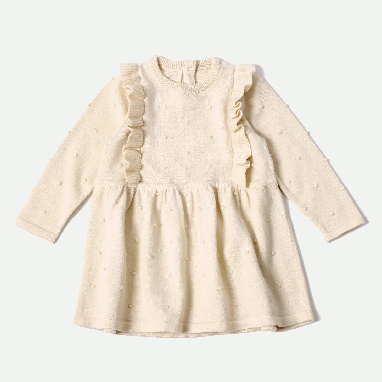 Milan Knit Ruffle & Bobble Baby Girl Dress (2 Colors) - Organic Cotton