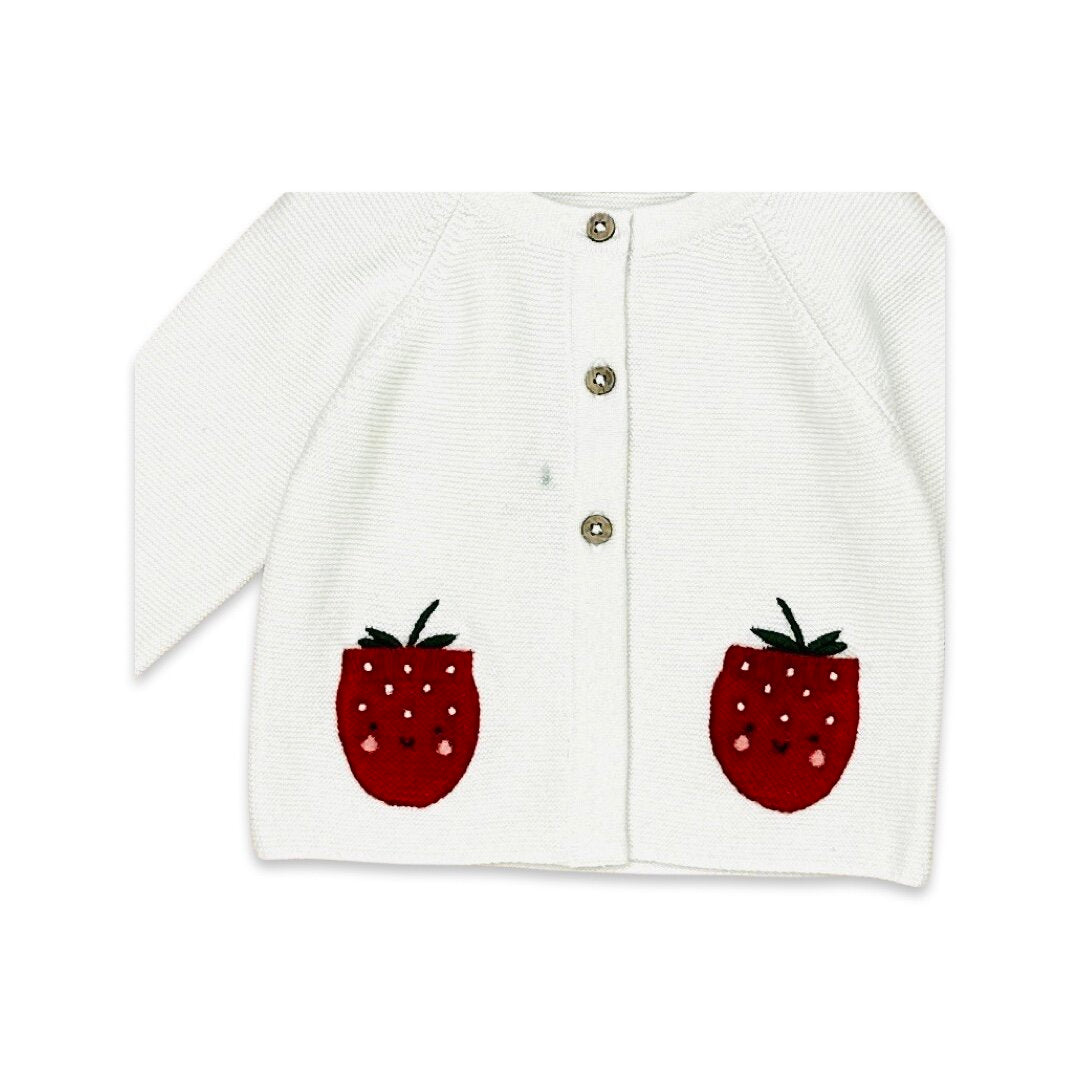 Strawberry Embroidered Pocket Baby Cardigan (Organic Cotton)