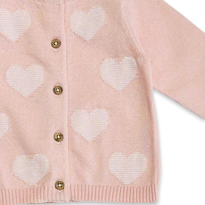 Hearts Jacquard Knit Baby Cardigan (Organic Cotton)- 2 Colors