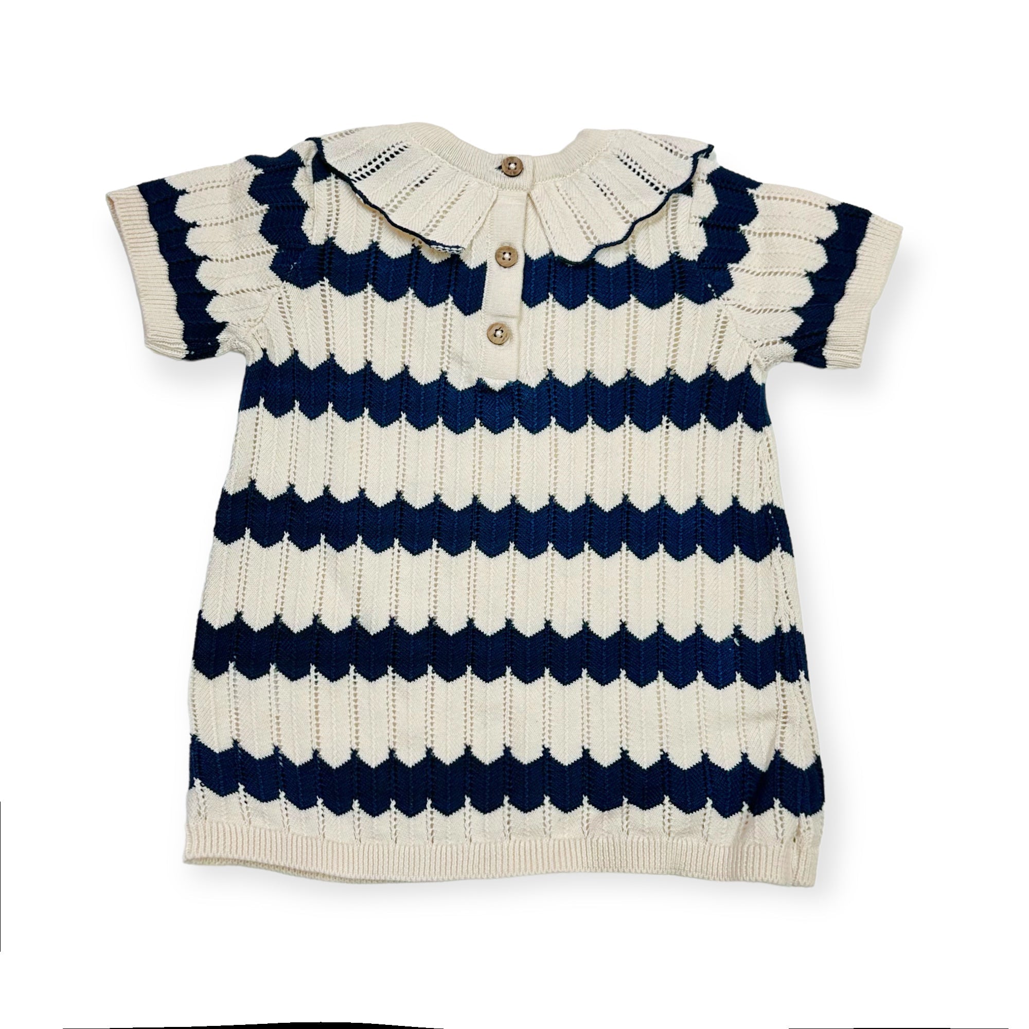Ruffle Collar & Stripe Fancy Knit Baby Sweater Tunic Dress (Organic Cotton)