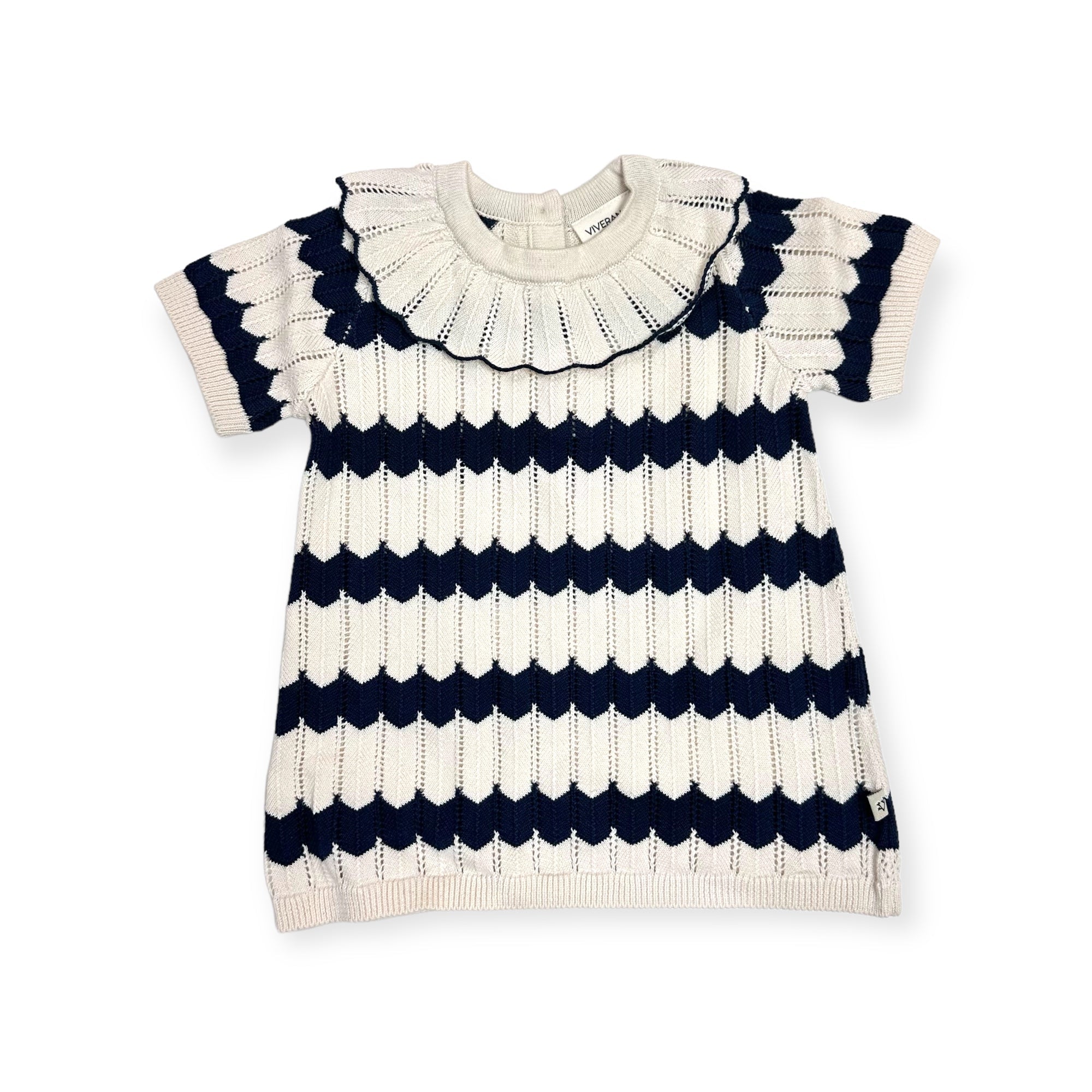 Ruffle Collar & Stripe Fancy Knit Baby Sweater Tunic Dress (Organic Cotton)