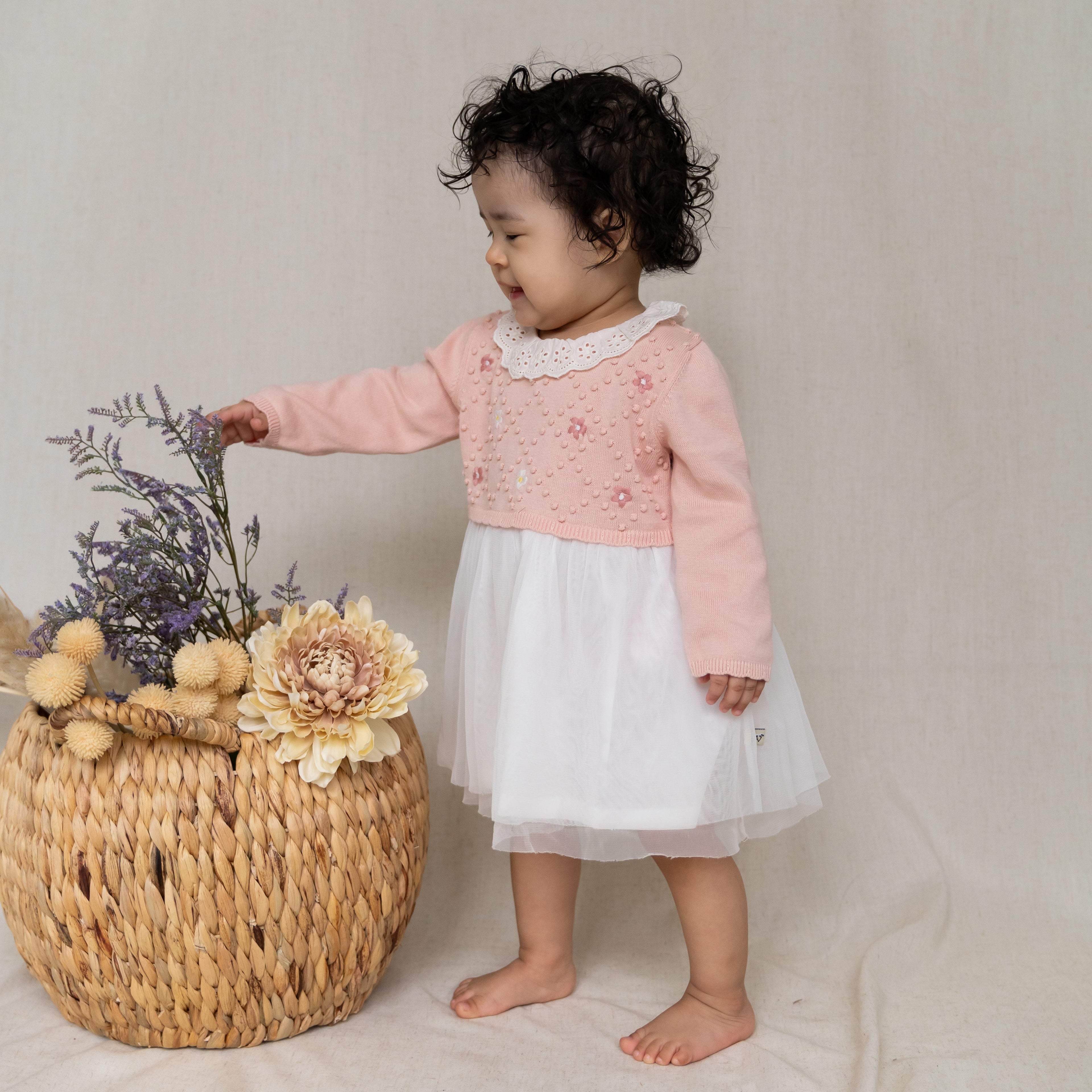 Floral Embroidered Knit Baby Tutu Dress (Organic Cotton) - 2 Colors