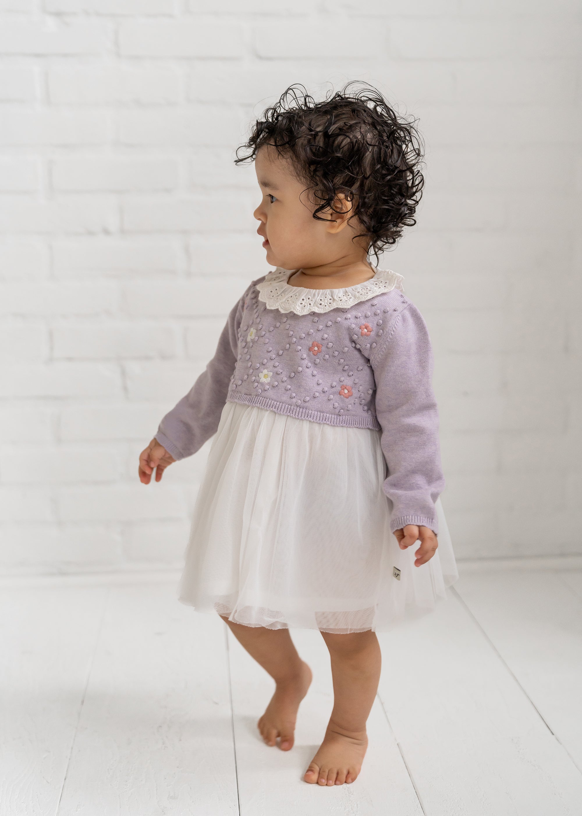 Floral Embroidered Knit Baby Tutu Dress (Organic Cotton) - 2 Colors