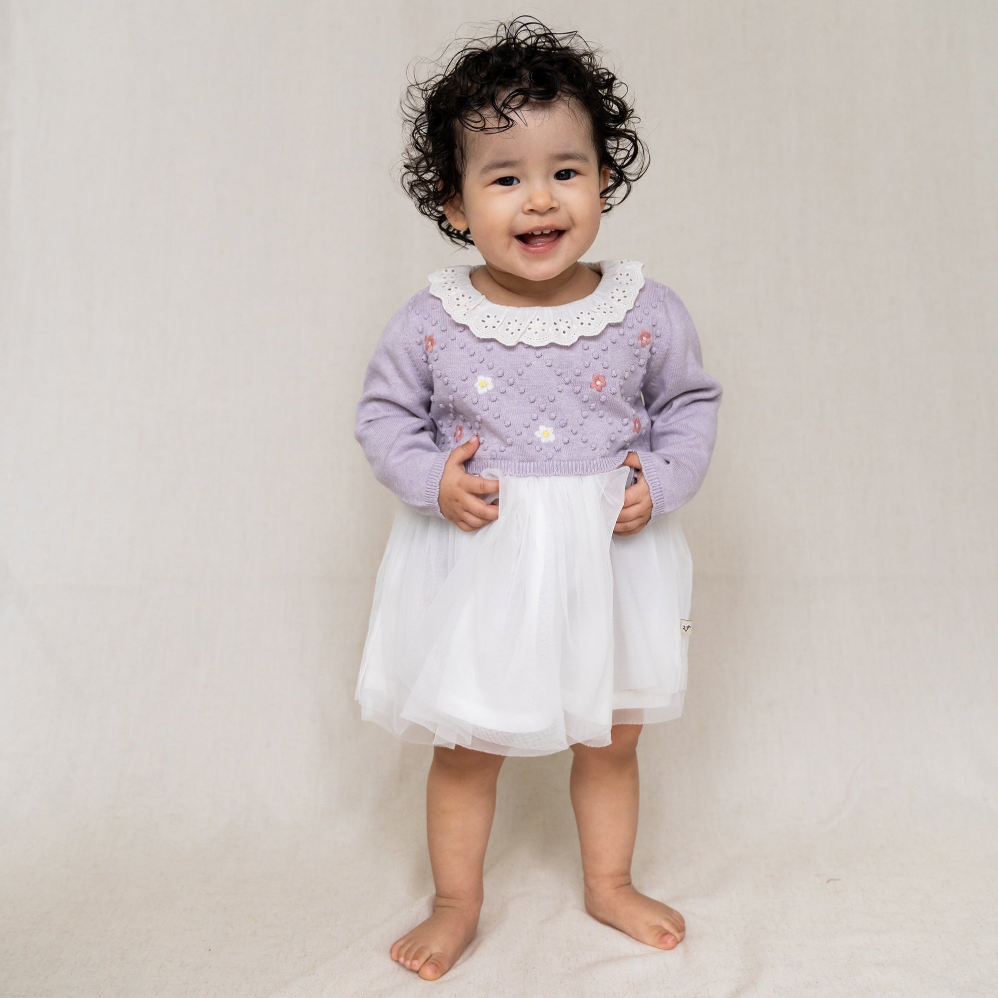 Floral Embroidered Knit Baby Tutu Dress (Organic Cotton) - 2 Colors