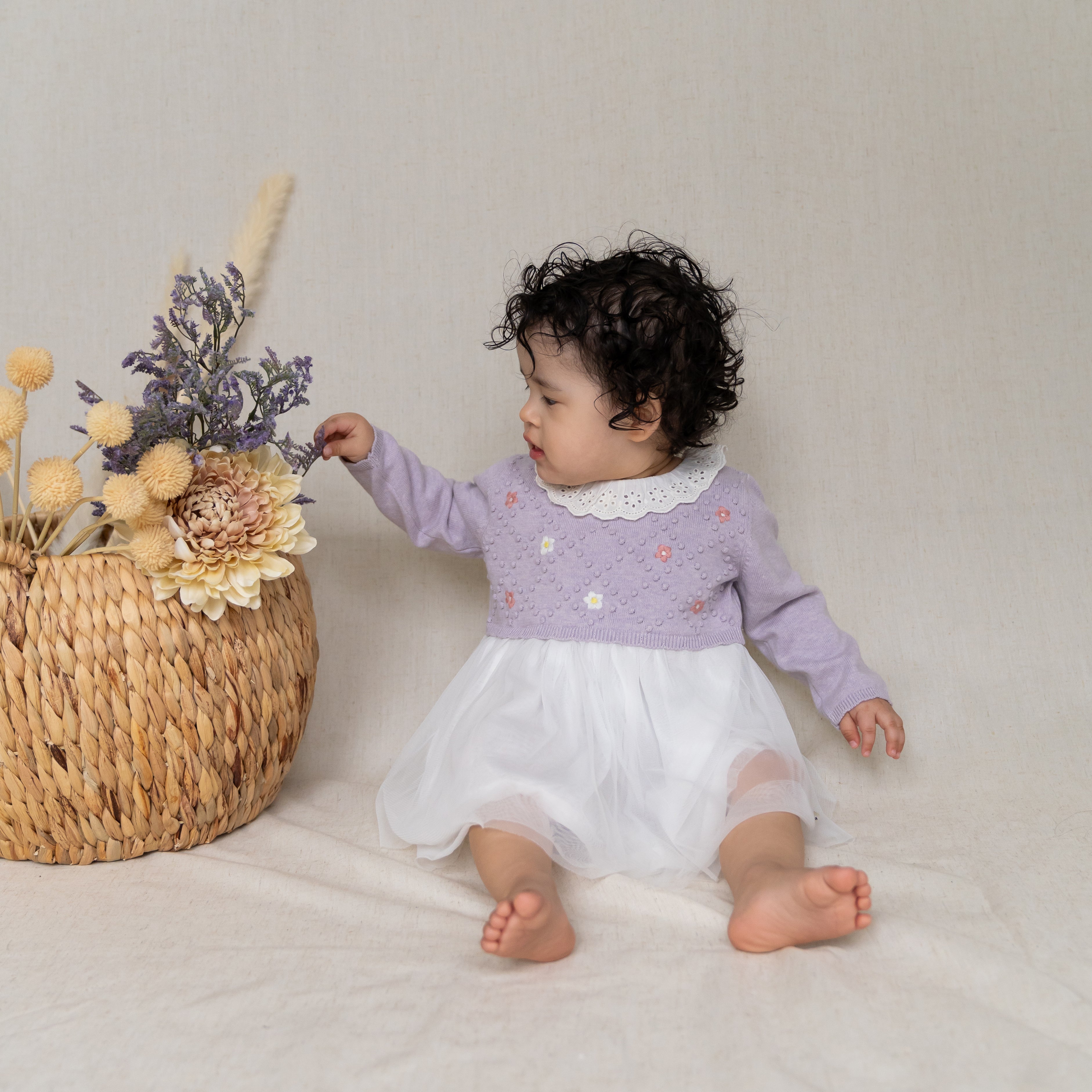 Floral Embroidered Knit Baby Tutu Dress (Organic Cotton) - 2 Colors