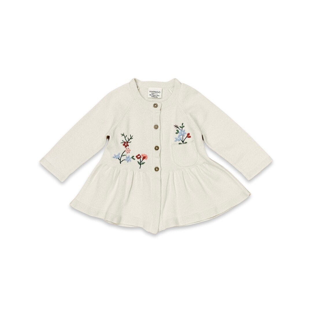 Floral Embroidered Baby Button-Front Ruffle Baby Dress (Organic)
