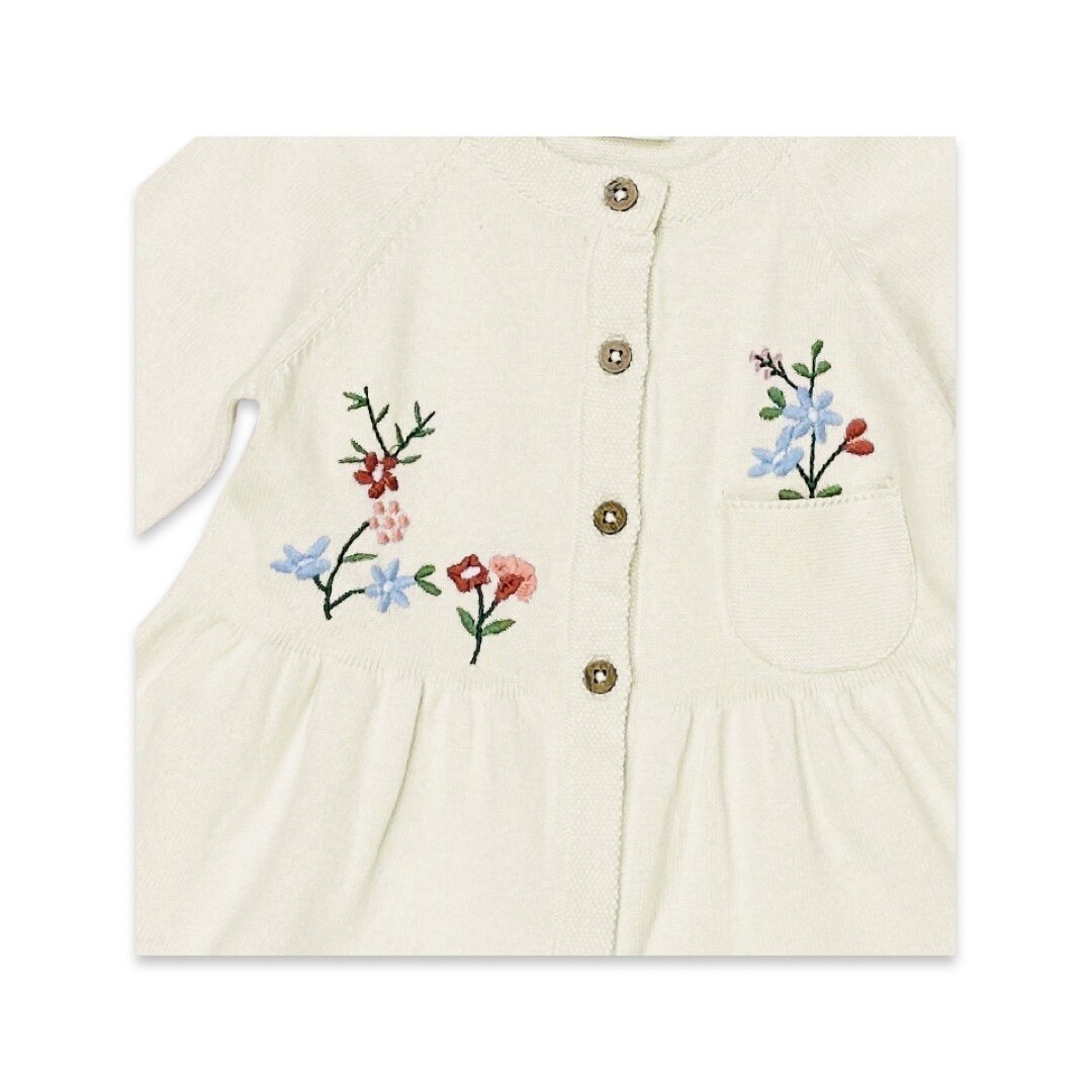 Floral Embroidered Baby Button-Front Ruffle Baby Dress (Organic)