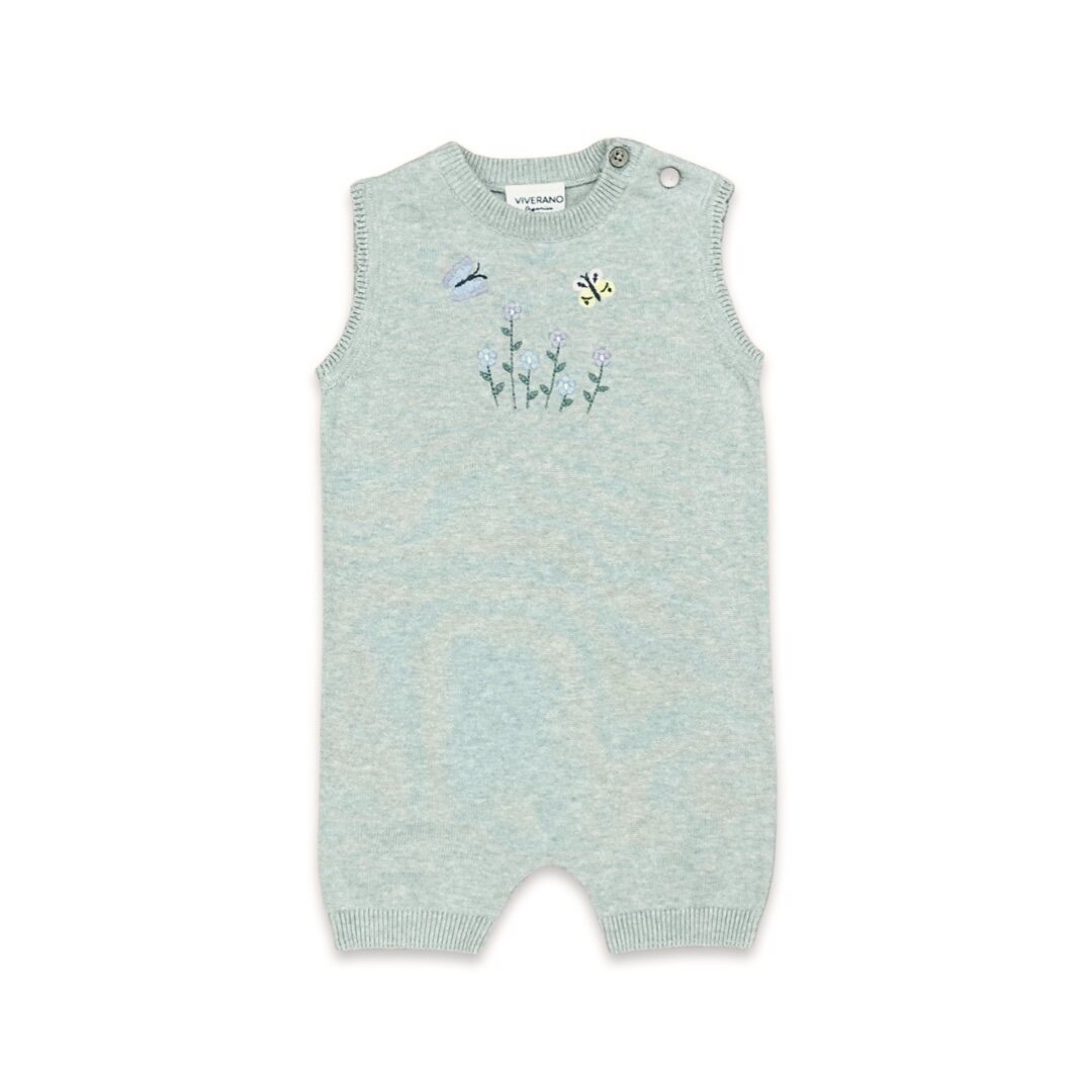 Floral Embroidered Sleeveless Knit Baby Romper (Organic Cotton) - 2 Colors