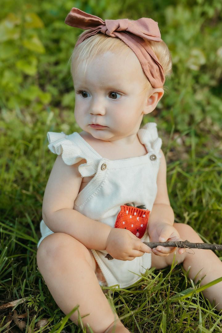 Strawberry Embroidered Pocket Baby Romper (Organic Cotton)