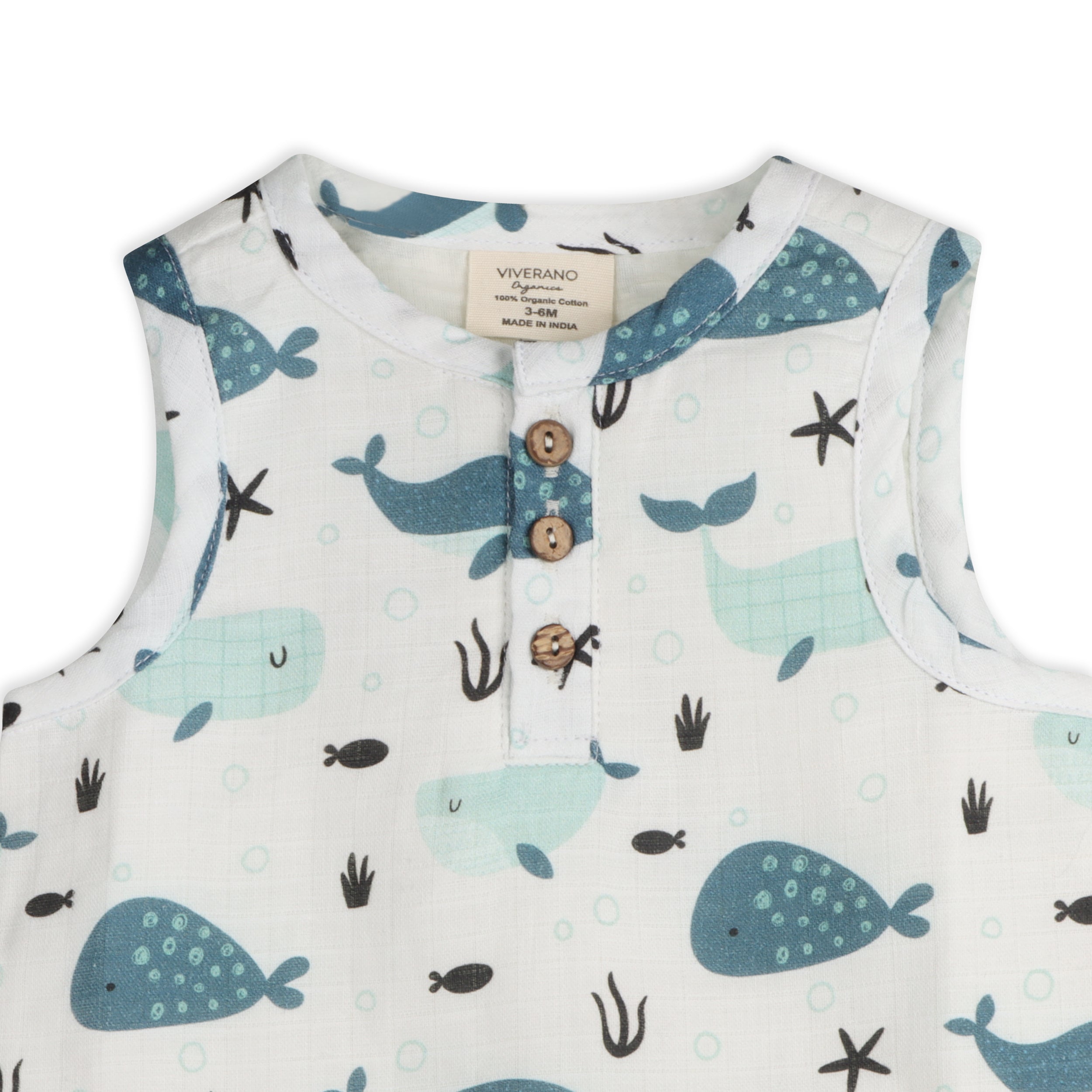 Whales Sleeveless Shirt Top + Shorts Set (Organic Muslin)