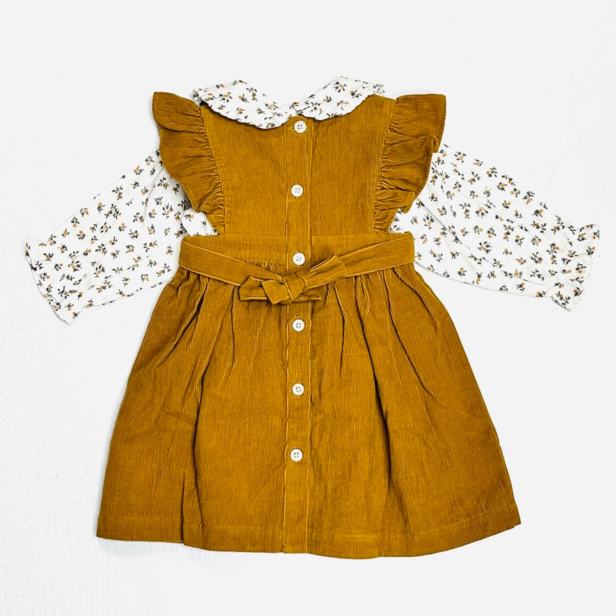 Alice Corduroy Pinafore Dress + Floral Shirt SET (Organic)