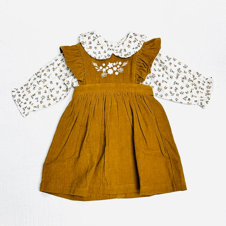 Alice Corduroy Pinafore Dress + Floral Shirt SET (Organic)