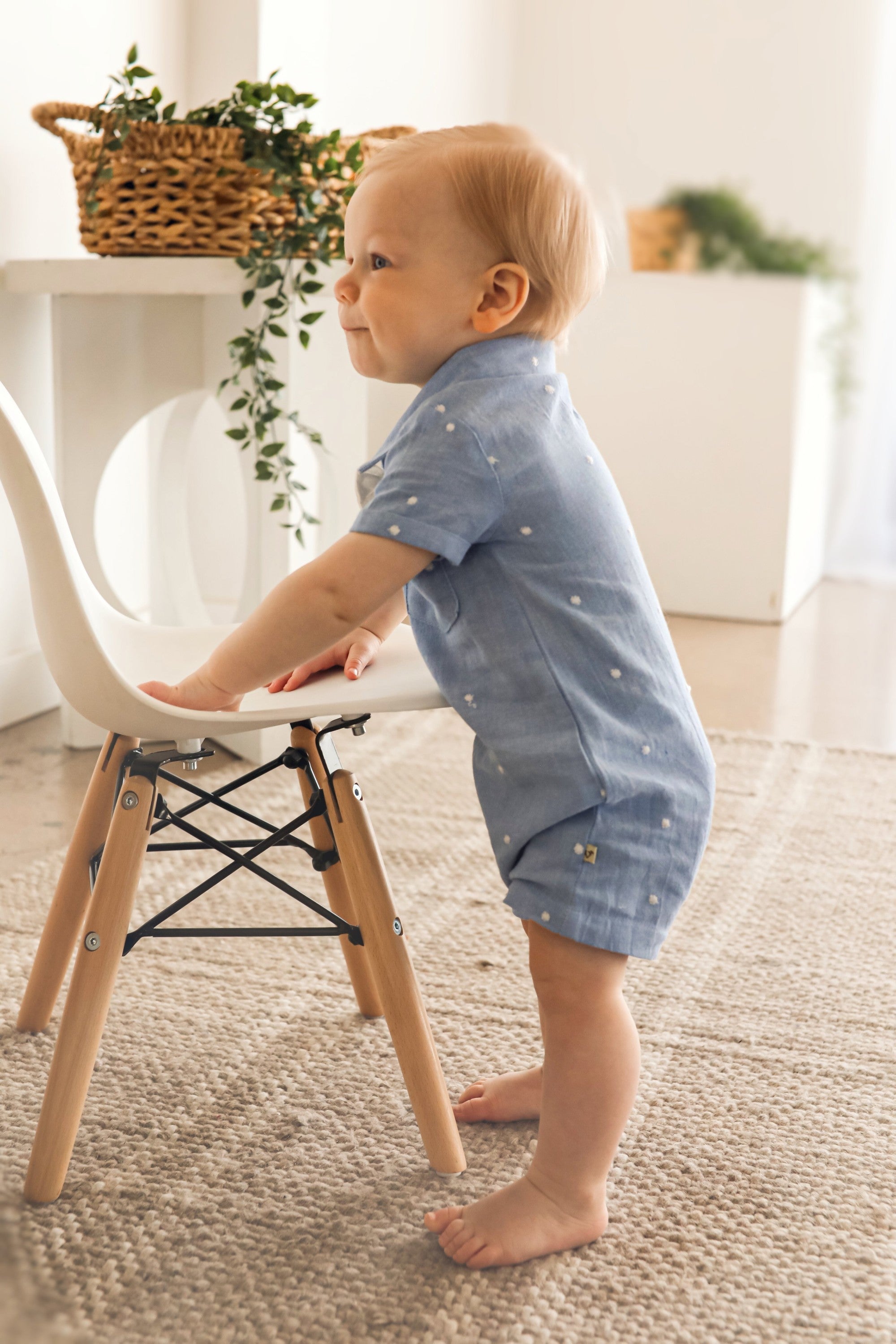 Isla Bowtie Chambray Baby Romper (Organic Cotton)