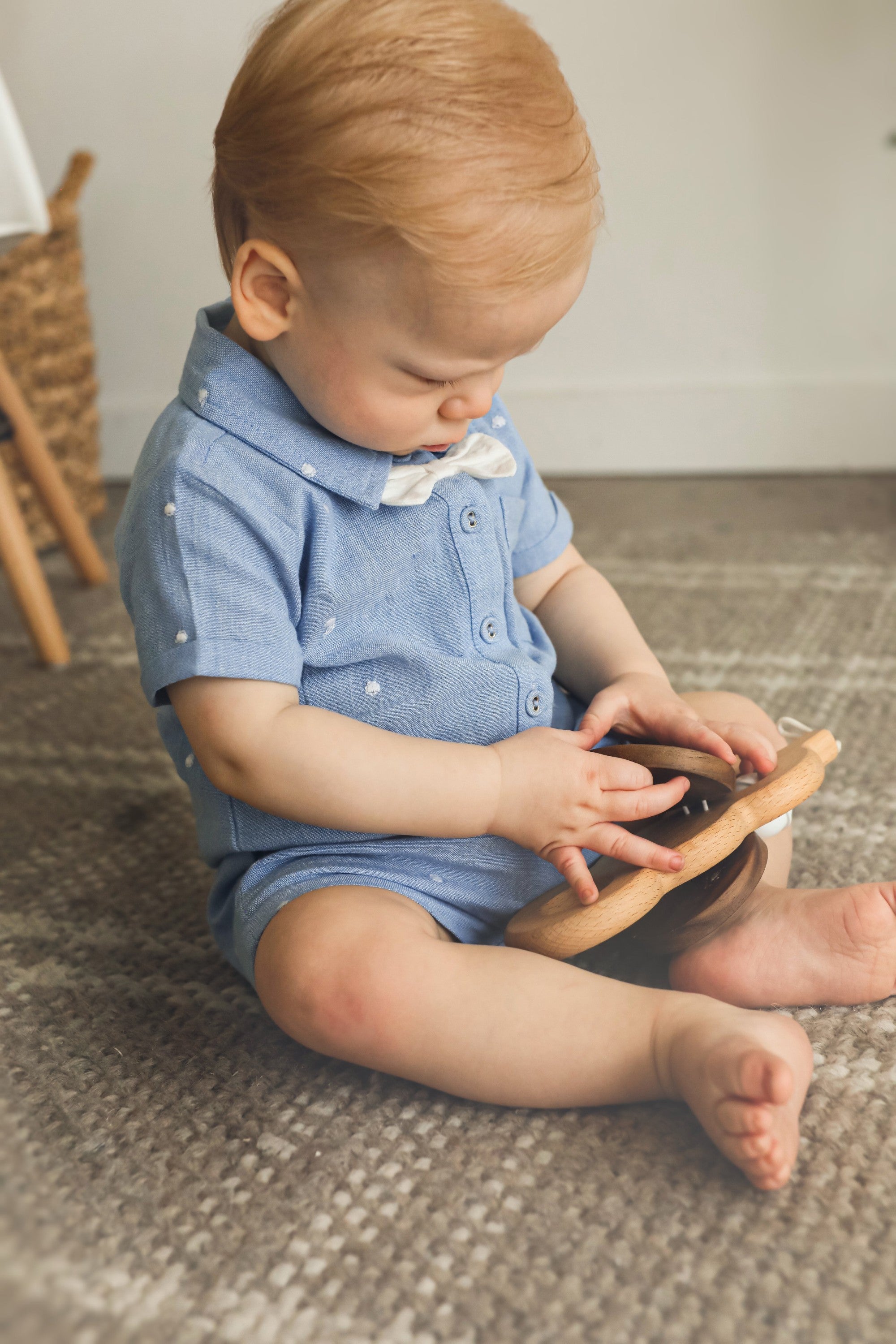 Isla Bowtie Chambray Baby Romper (Organic Cotton)