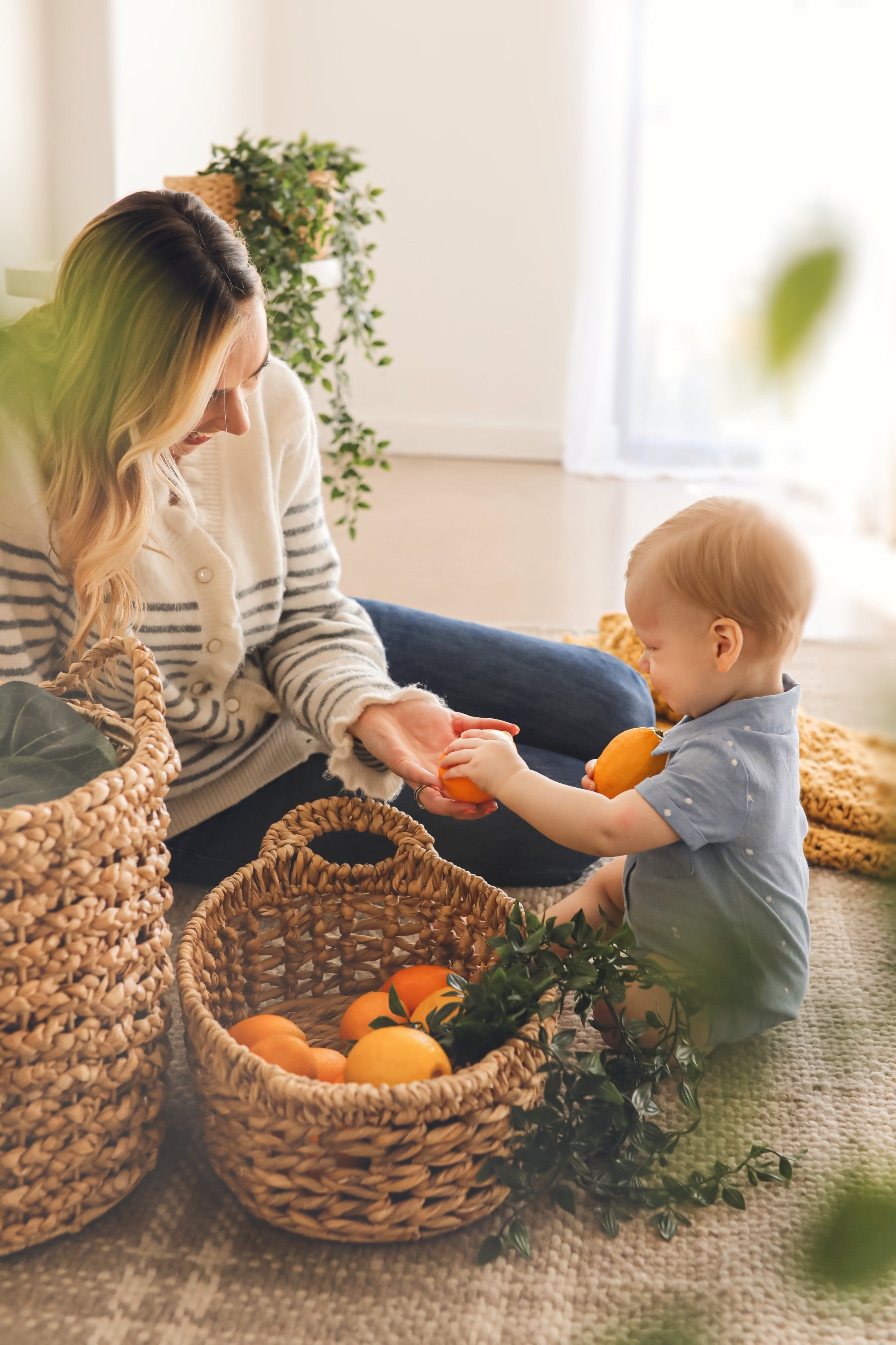 Isla Bowtie Chambray Baby Romper (Organic Cotton)