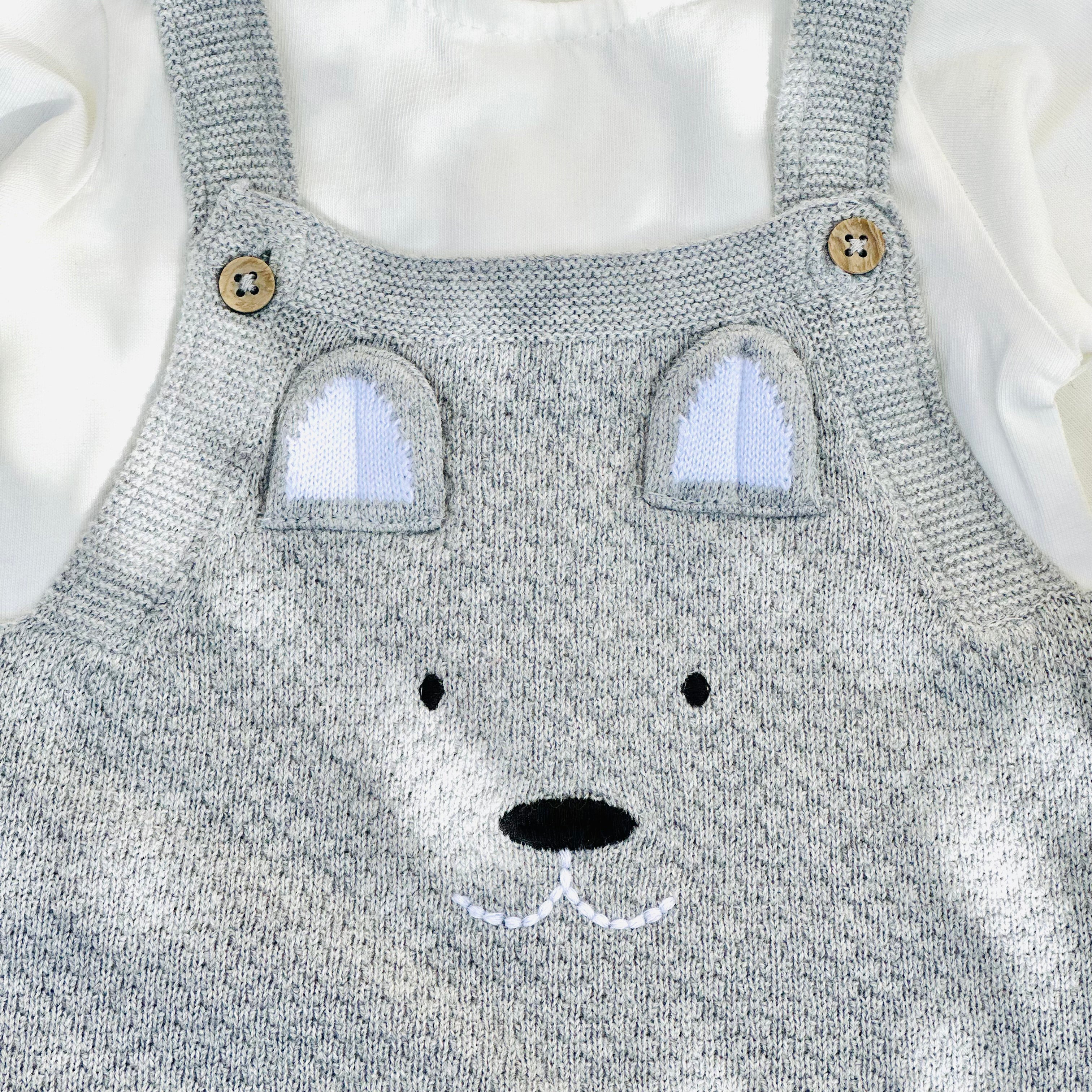 Dog Embroidered Sweater Knit Baby Overall Romper + Bodysuit Set (Organic)