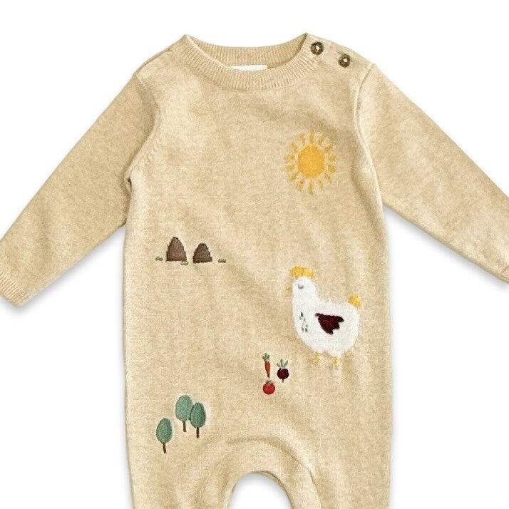 Chicken Farm Jacquard Knit Baby Jumpsuit (Organic Cotton)