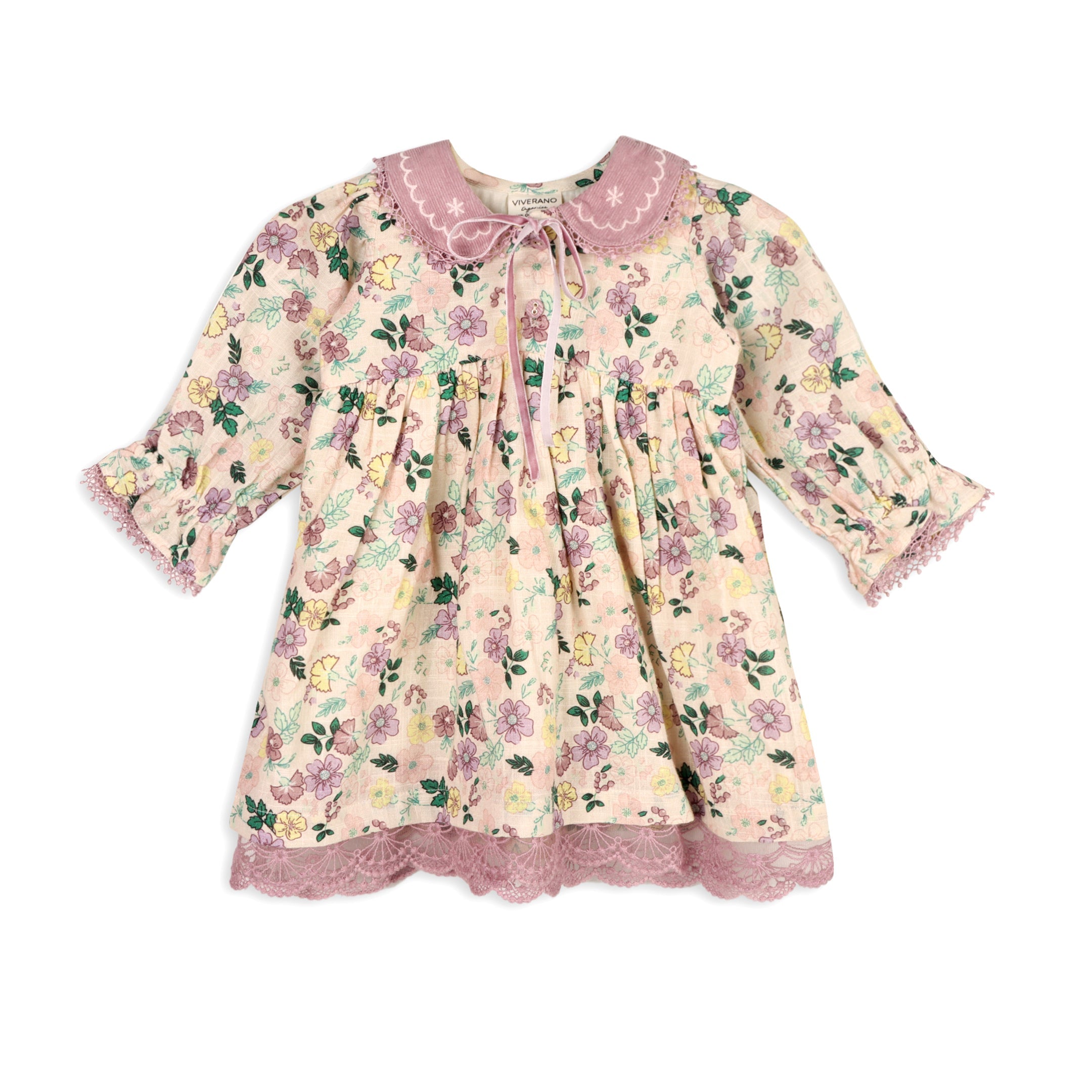 Floral Embroidered Collar Baby Flare Dress & Fancy Bloomer Set (Organic)